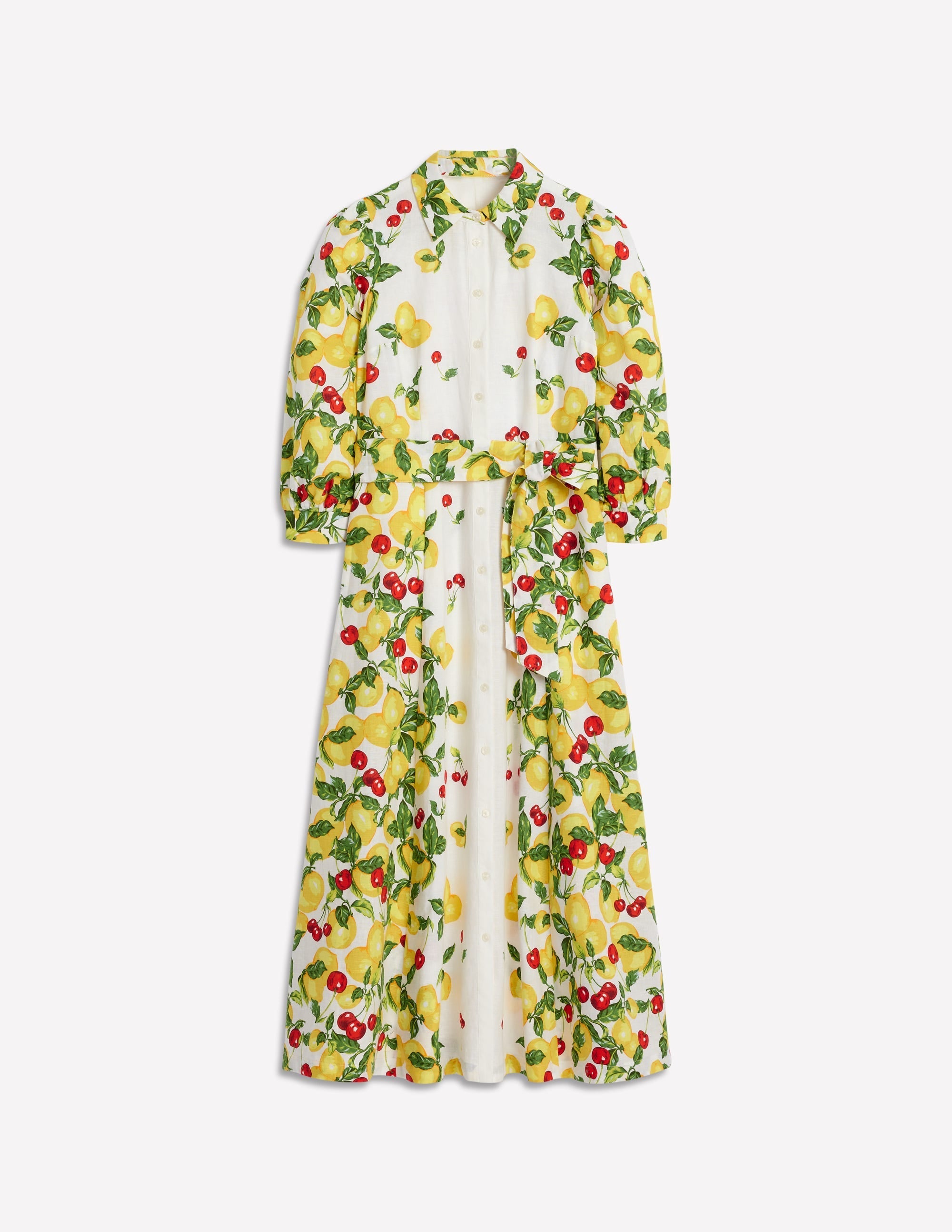 Clara Linen Blend Shirt Dress-Ivory, Cherries and Lemons - Image 8