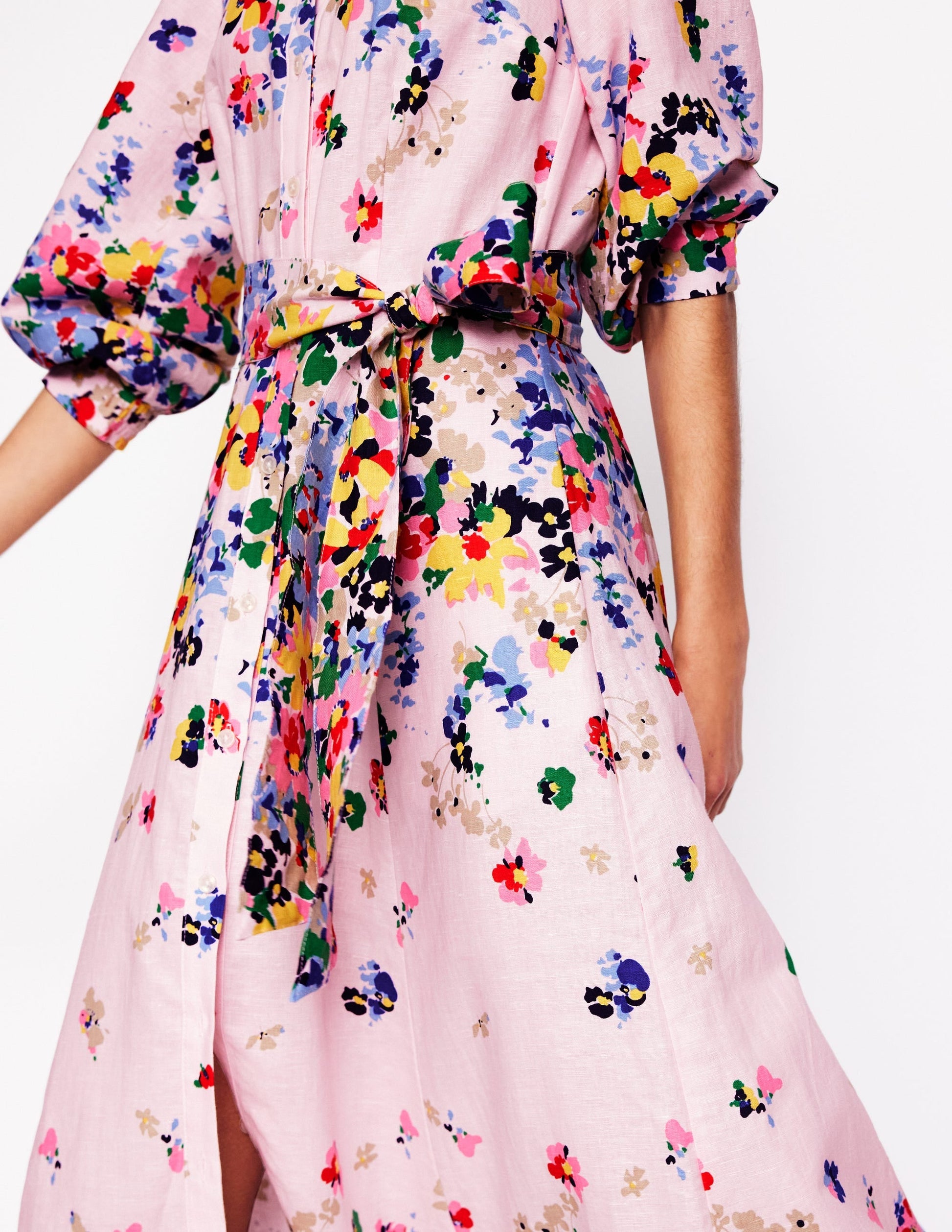 Clara Linen Blend Shirt Dress-Chalk Pink, Painterly Cluster-2