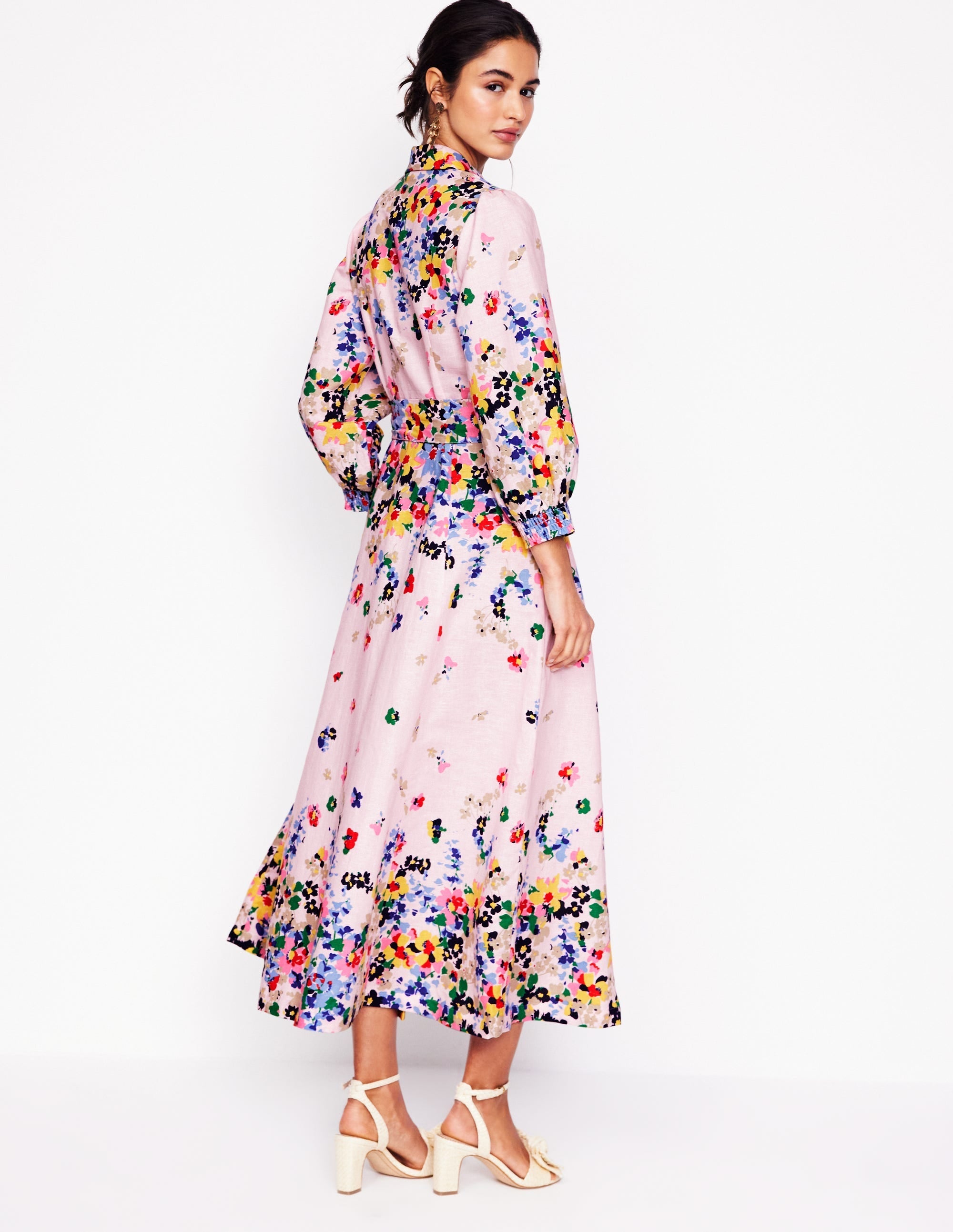 Clara Linen Blend Shirt Dress-Chalk Pink, Painterly Cluster - Image 3