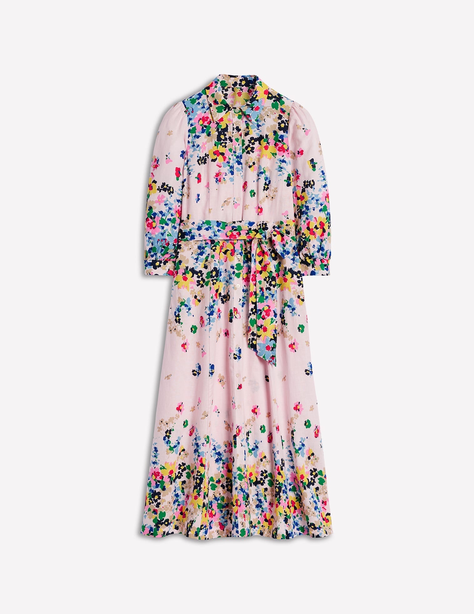 Clara Linen Blend Shirt Dress-Chalk Pink, Painterly Cluster-7