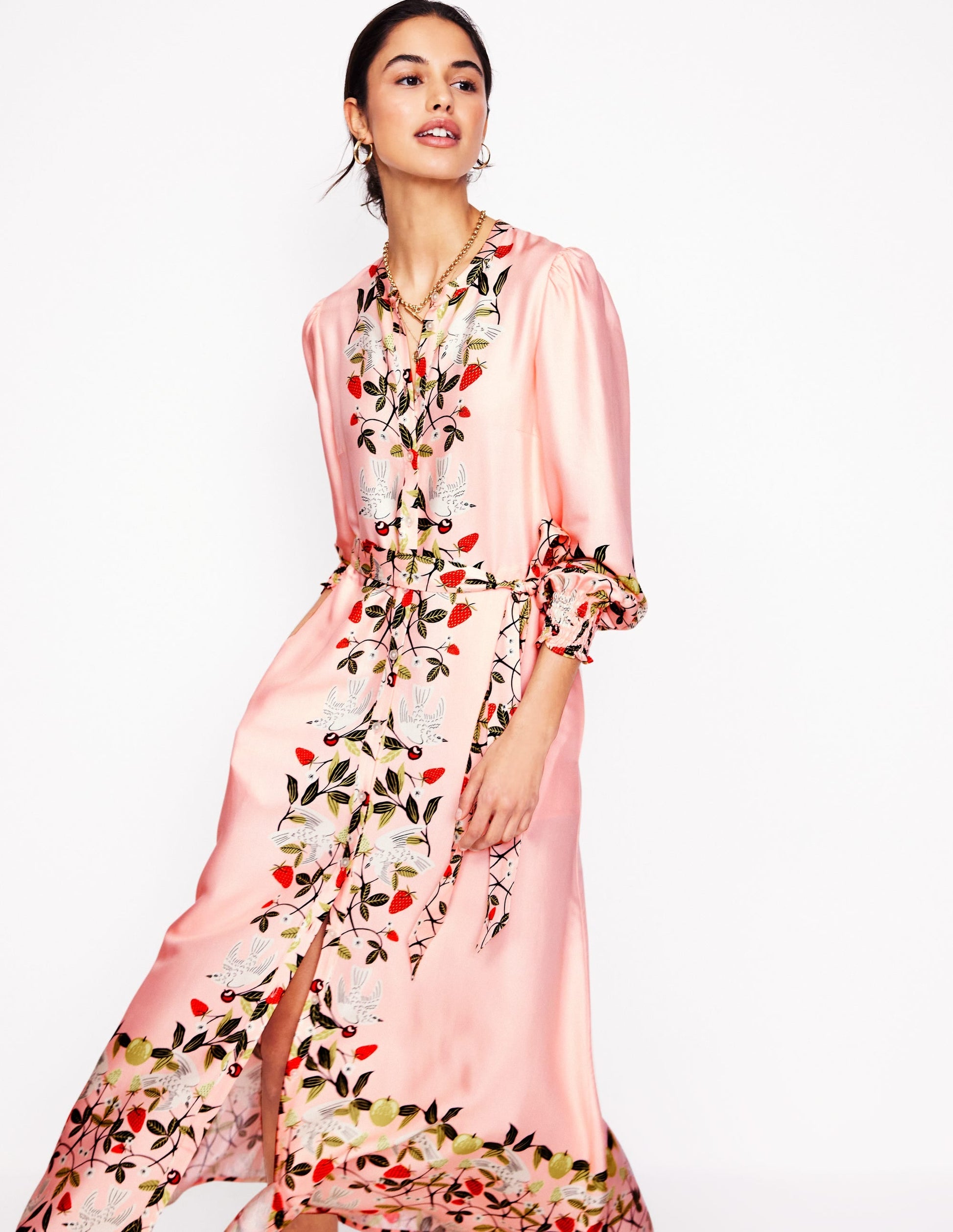 Ruby Collarless Shirt Dress-Pink, Bird Paradise-1