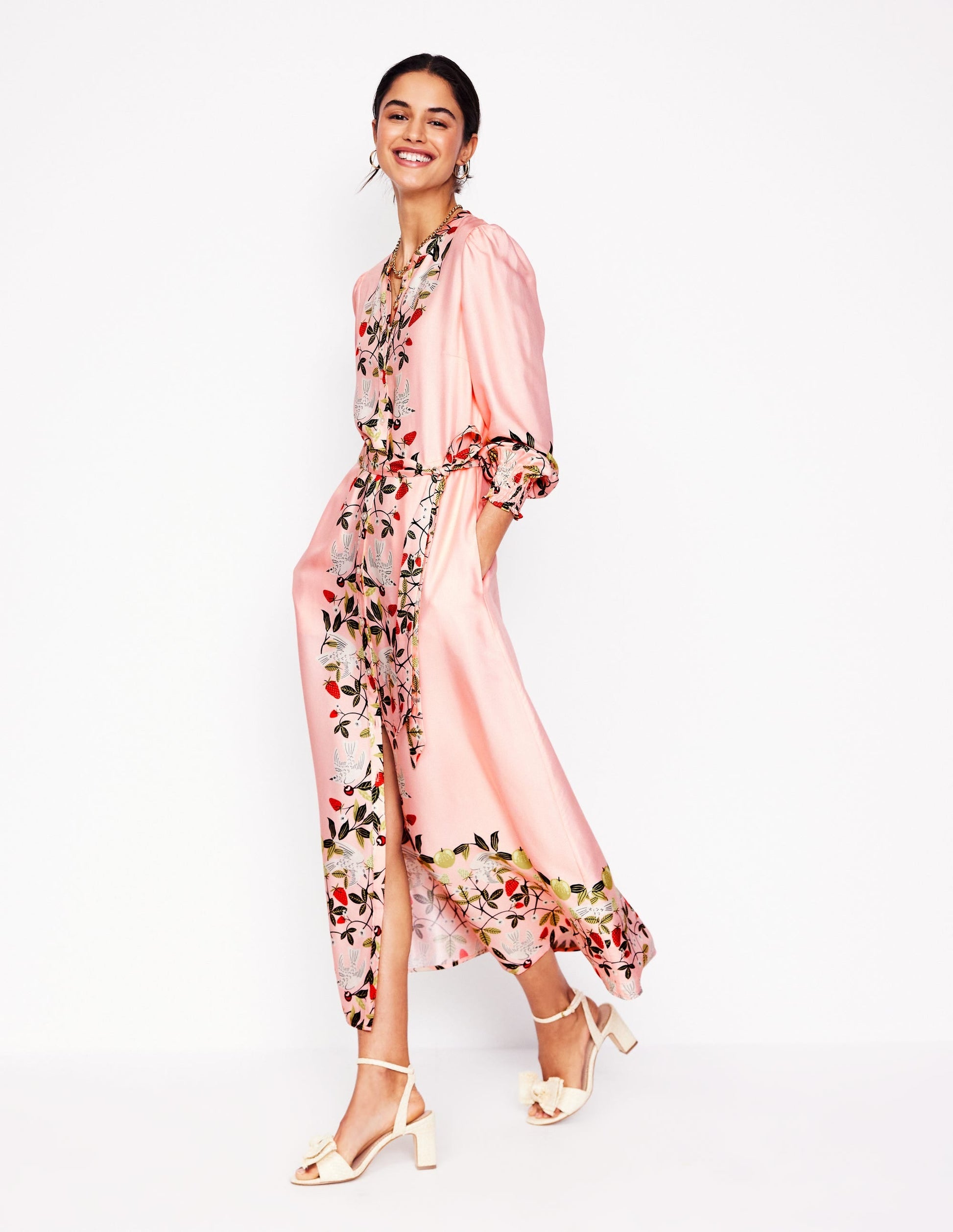 Ruby Collarless Shirt Dress-Pink, Bird Paradise-4