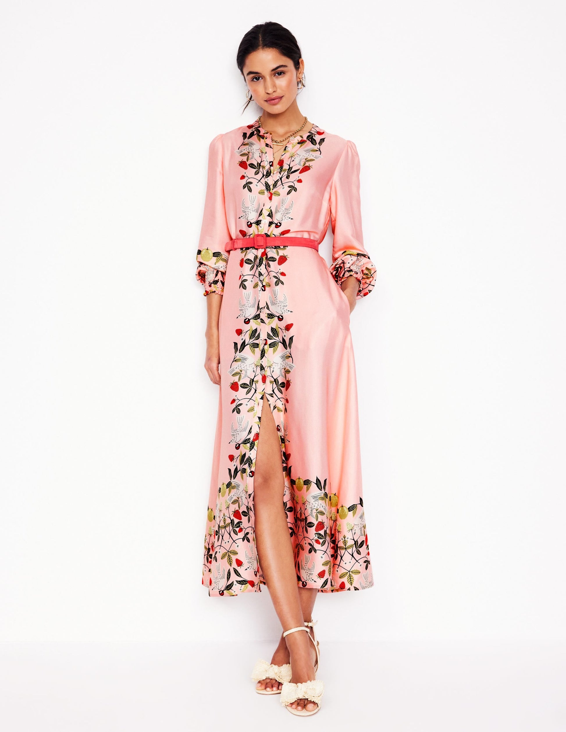 Ruby Collarless Shirt Dress-Pink, Bird Paradise-5