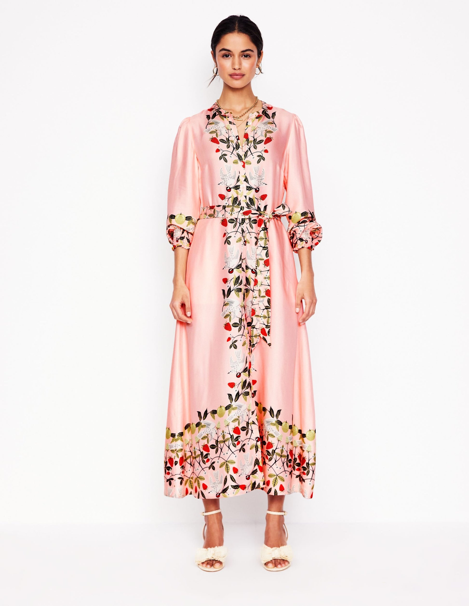 Ruby Collarless Shirt Dress-Pink, Bird Paradise-7