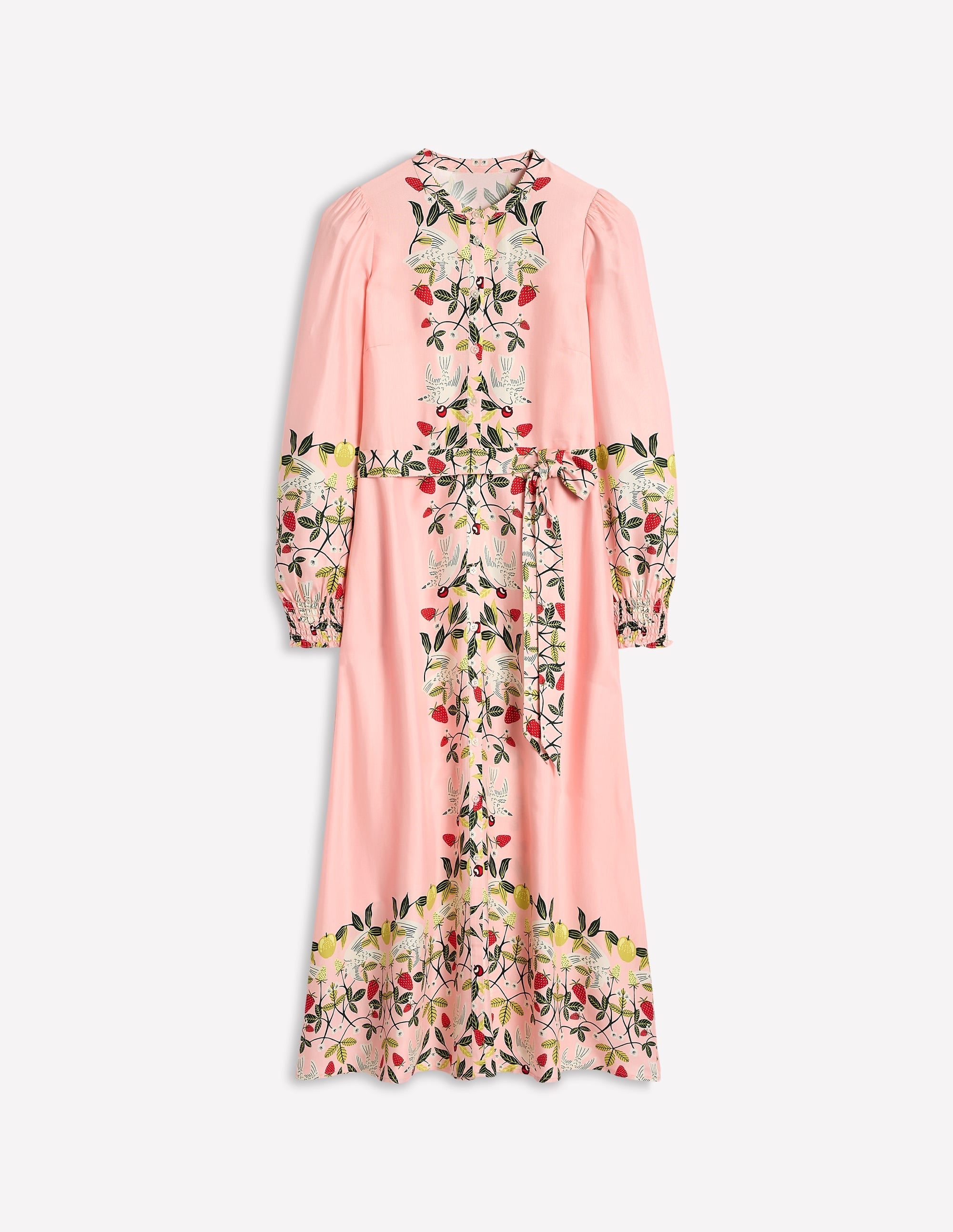 Ruby Collarless Shirt Dress-Pink, Bird Paradise - Image 9