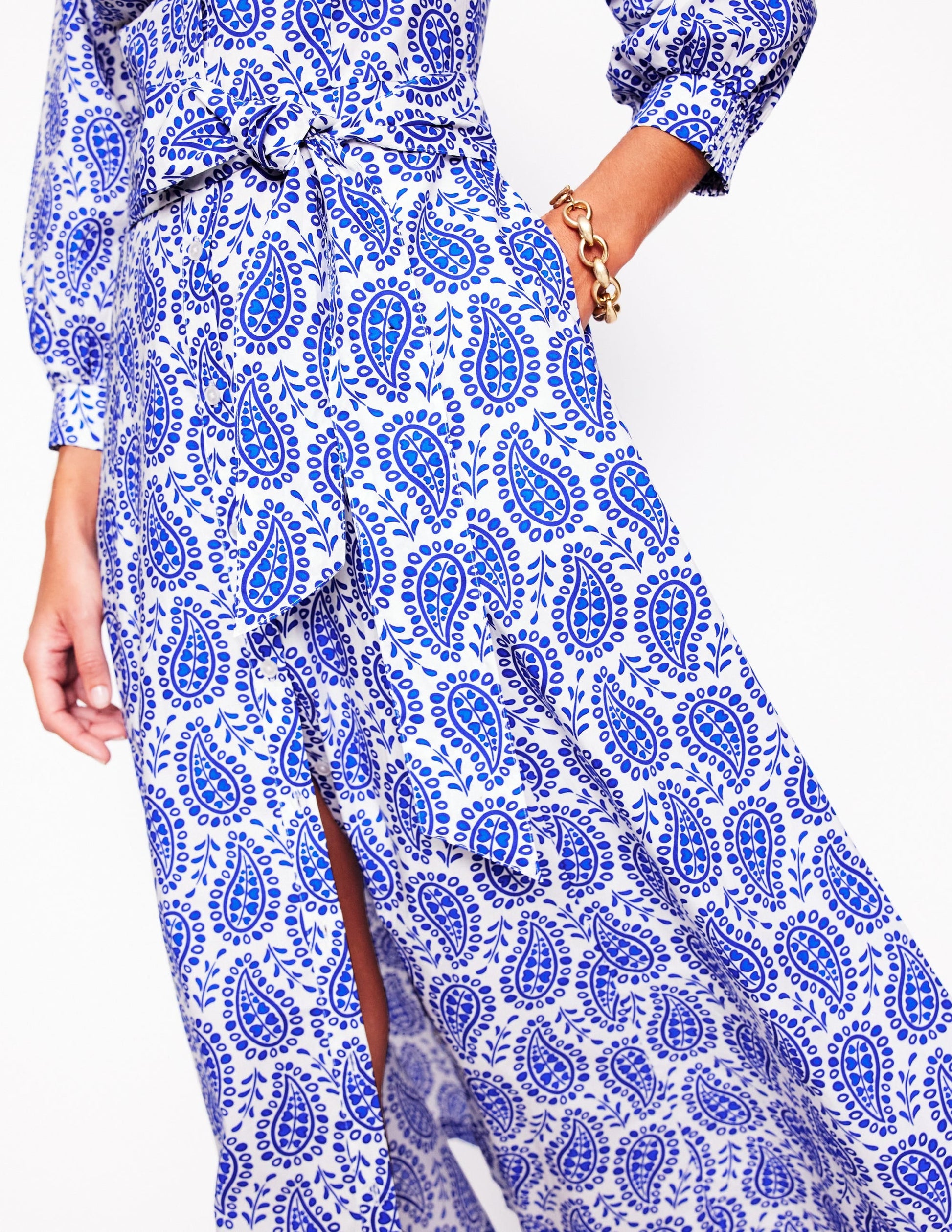 Clara Cotton Shirt Dress-Bright Blue, Paisley Heart-2