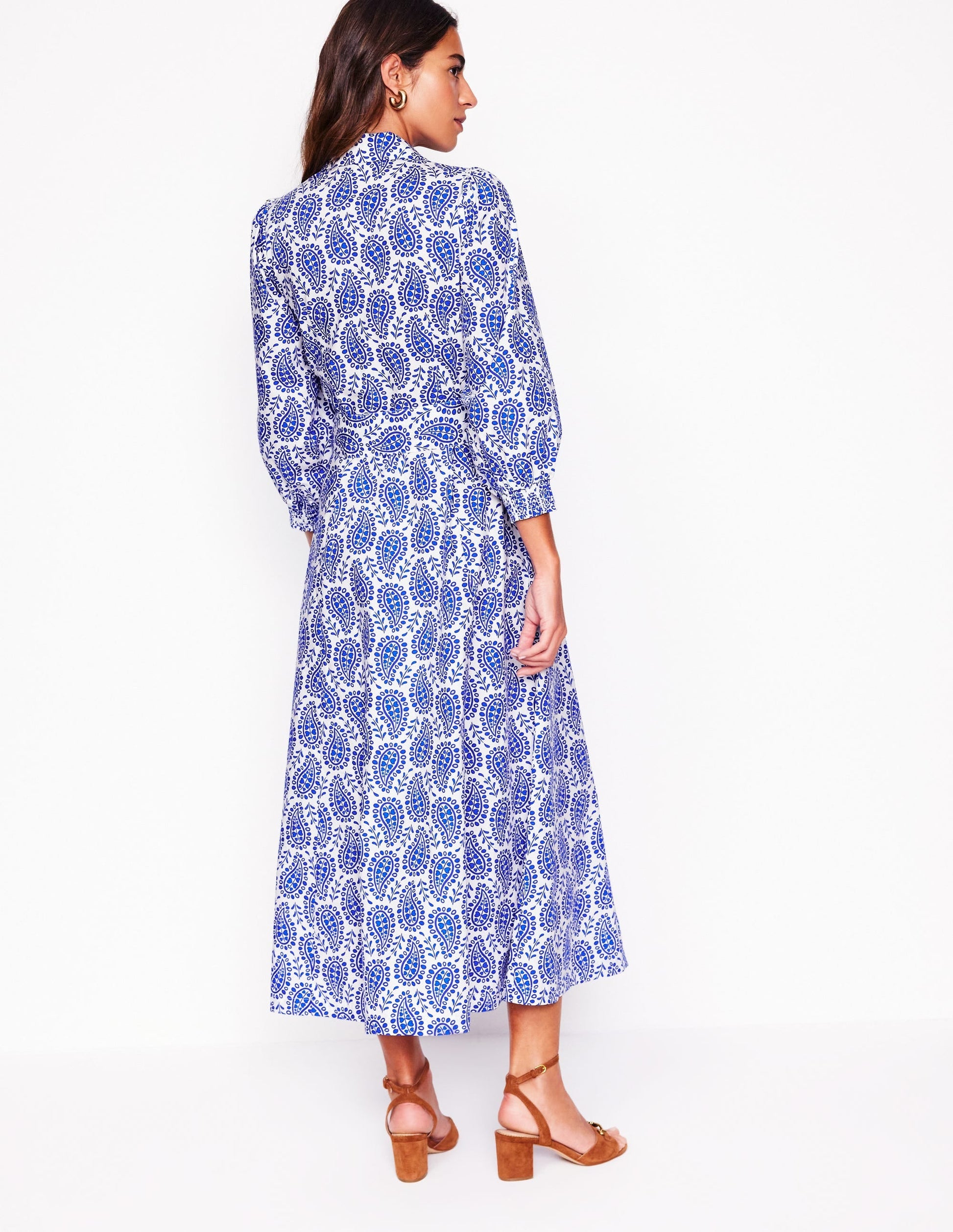 Clara Cotton Shirt Dress-Bright Blue, Paisley Heart-3