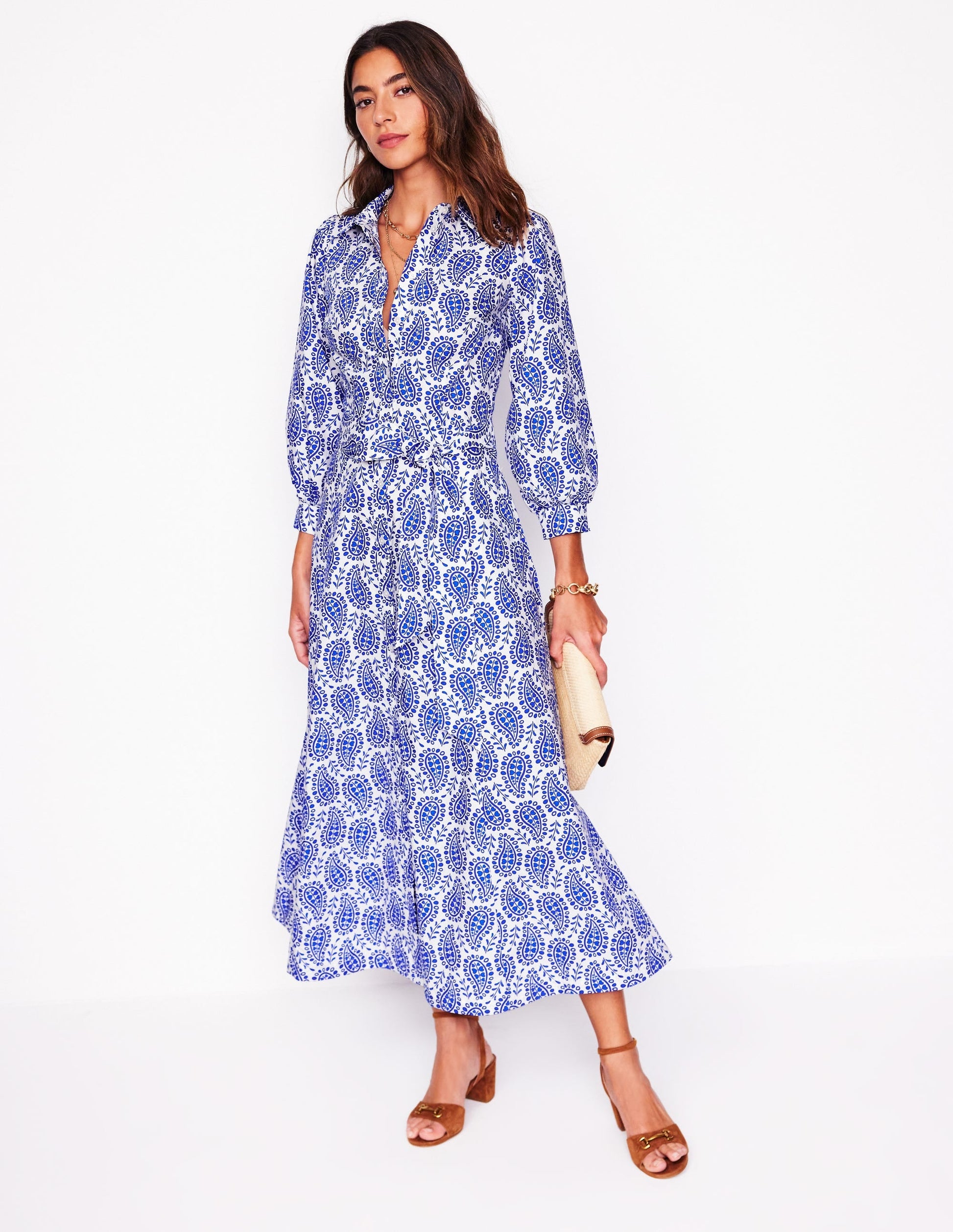 Clara Cotton Shirt Dress-Bright Blue, Paisley Heart-4