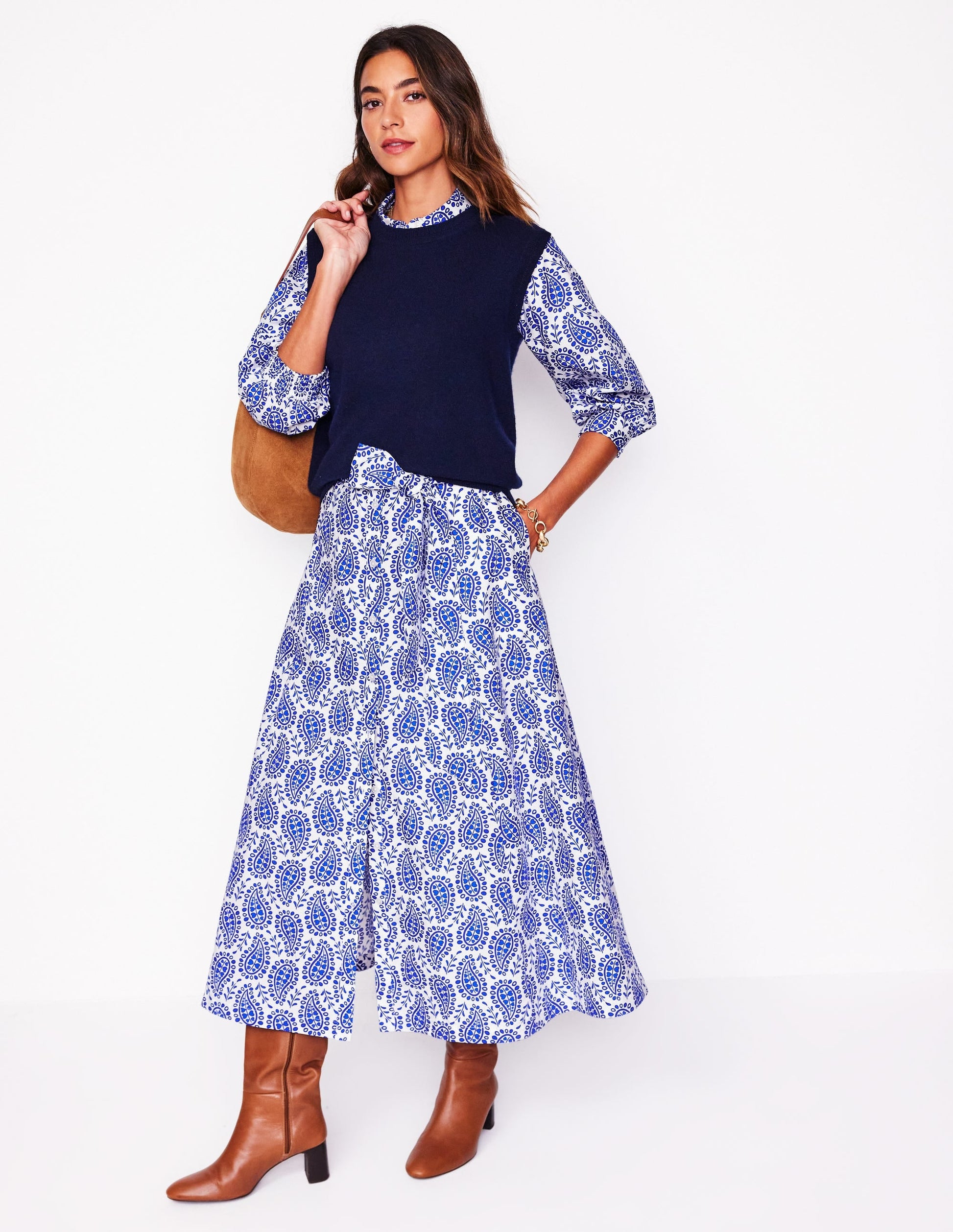Clara Cotton Shirt Dress-Bright Blue, Paisley Heart-6