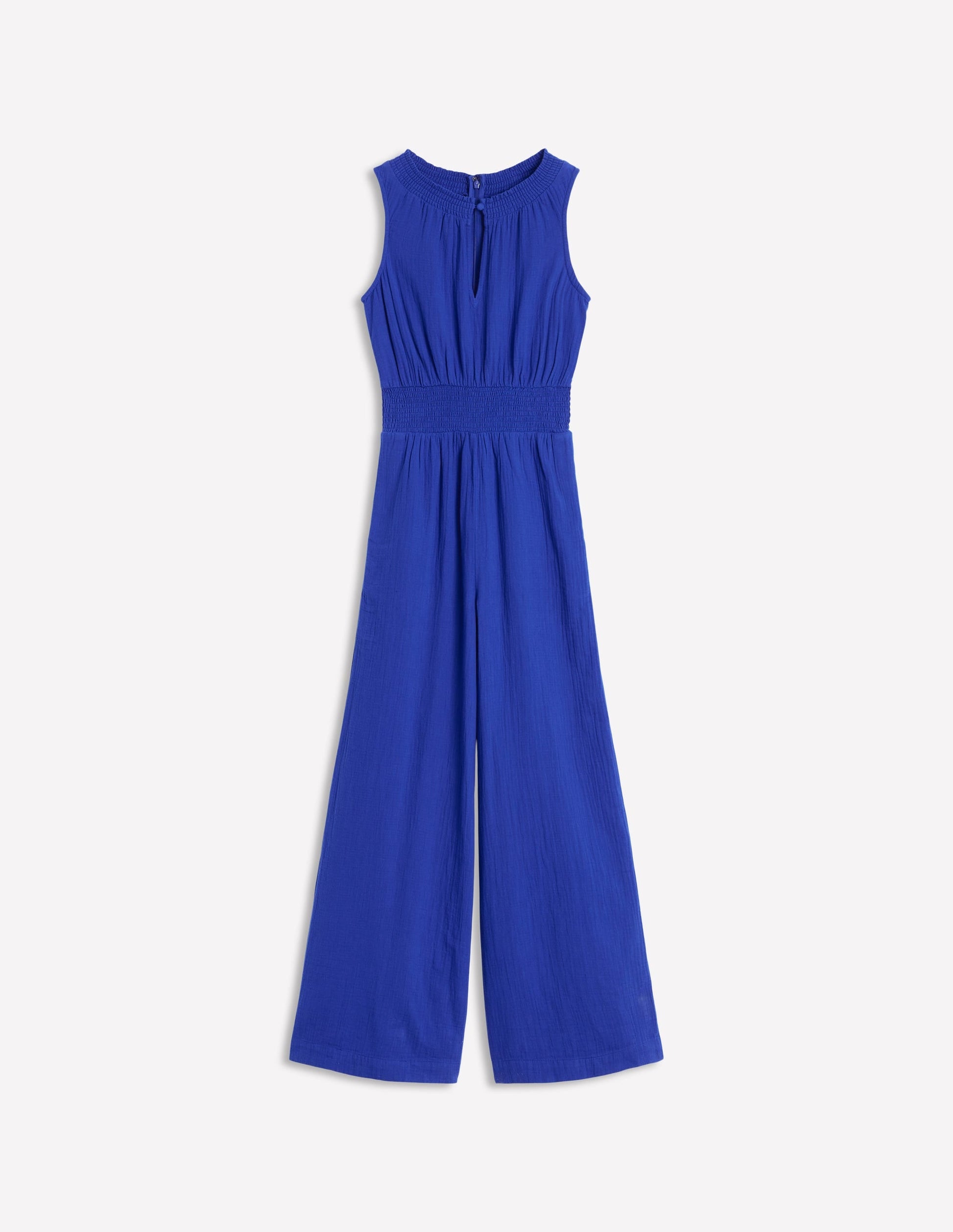 Smocked Double Cloth Jumpsuit-Bright Blue-6