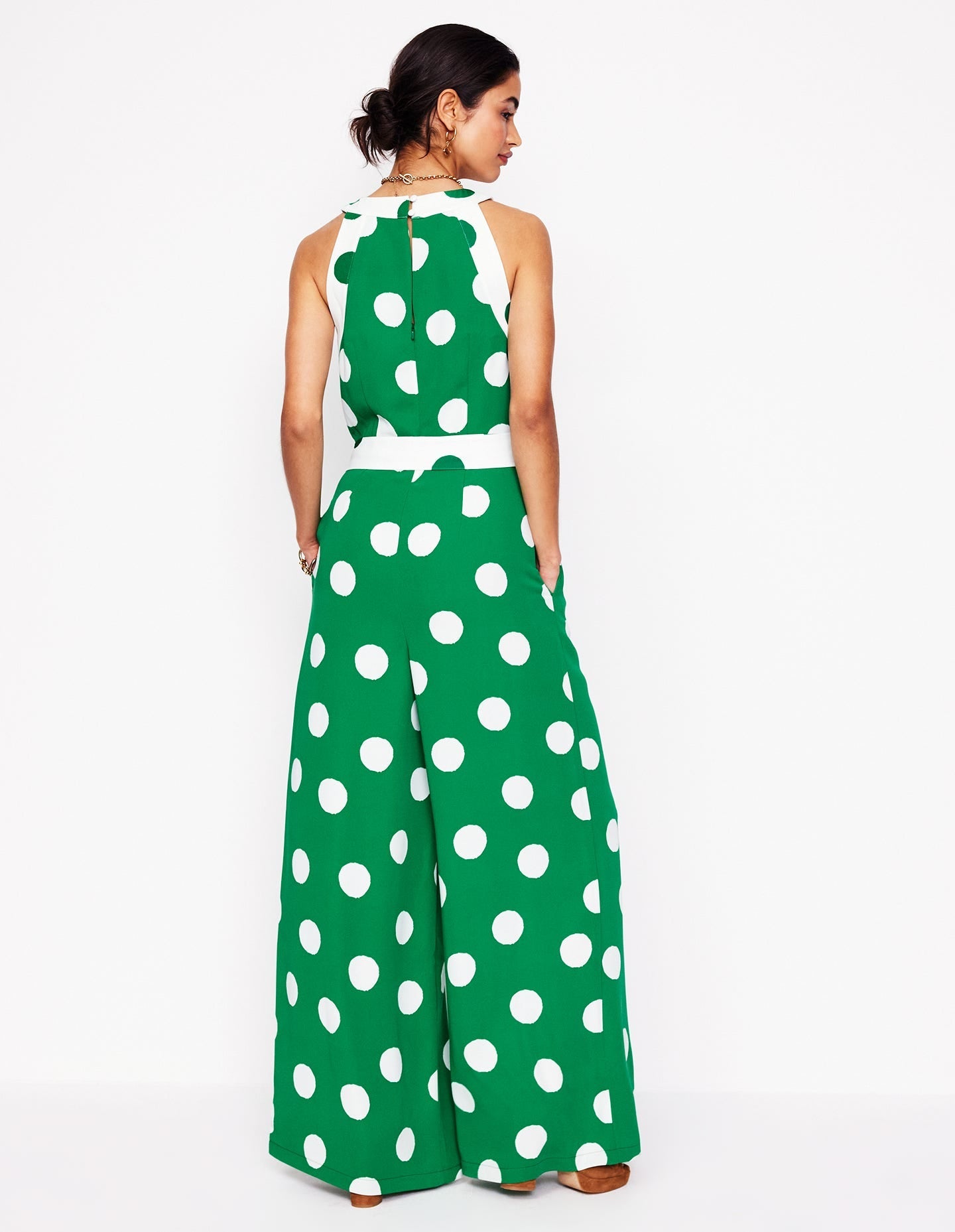 Colourblock Halter Jumpsuit-Rich Emerald, Abstract Dot-4