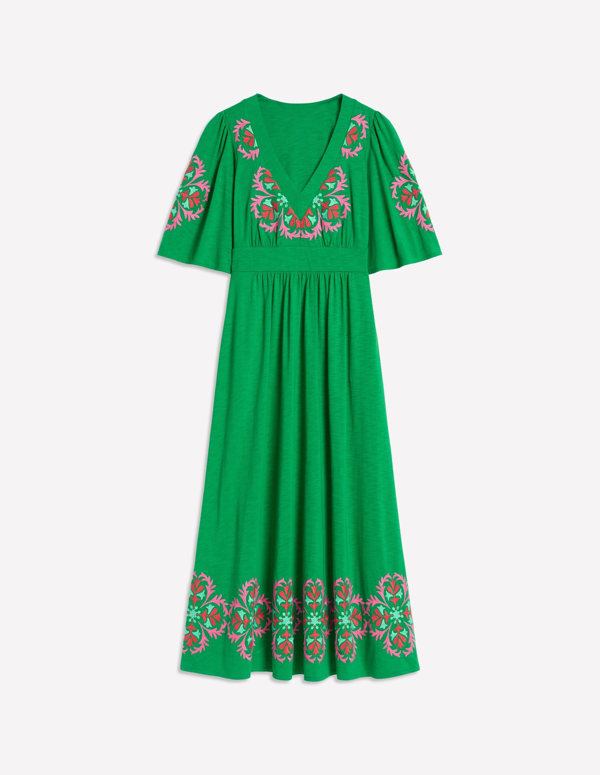Maya Embroidered Kimono Dress-Rich Emerald, Embroidered-5