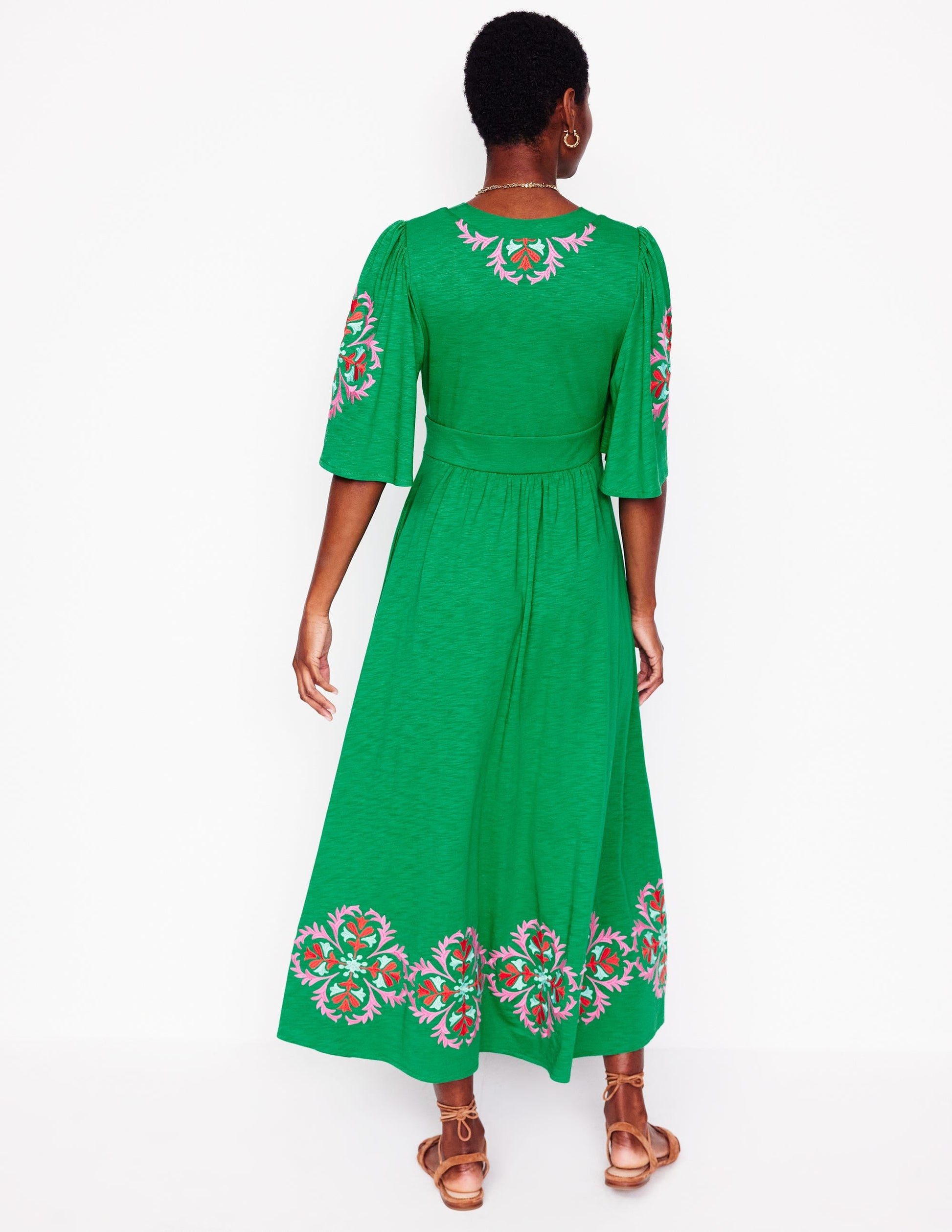 Maya Embroidered Kimono Dress-Rich Emerald, Embroidered-3