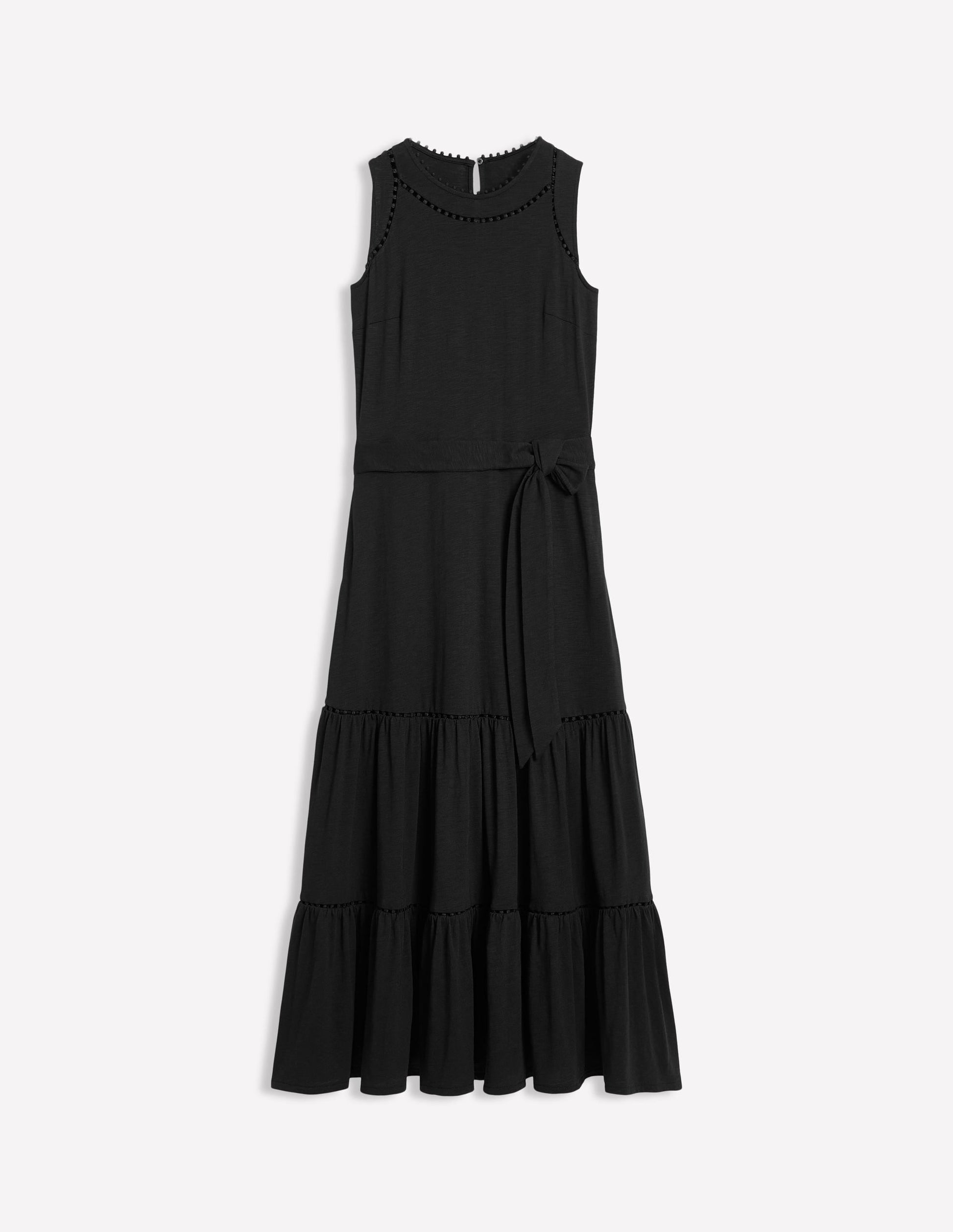 Mila Trim Tiered Jersey Dress-Black-5