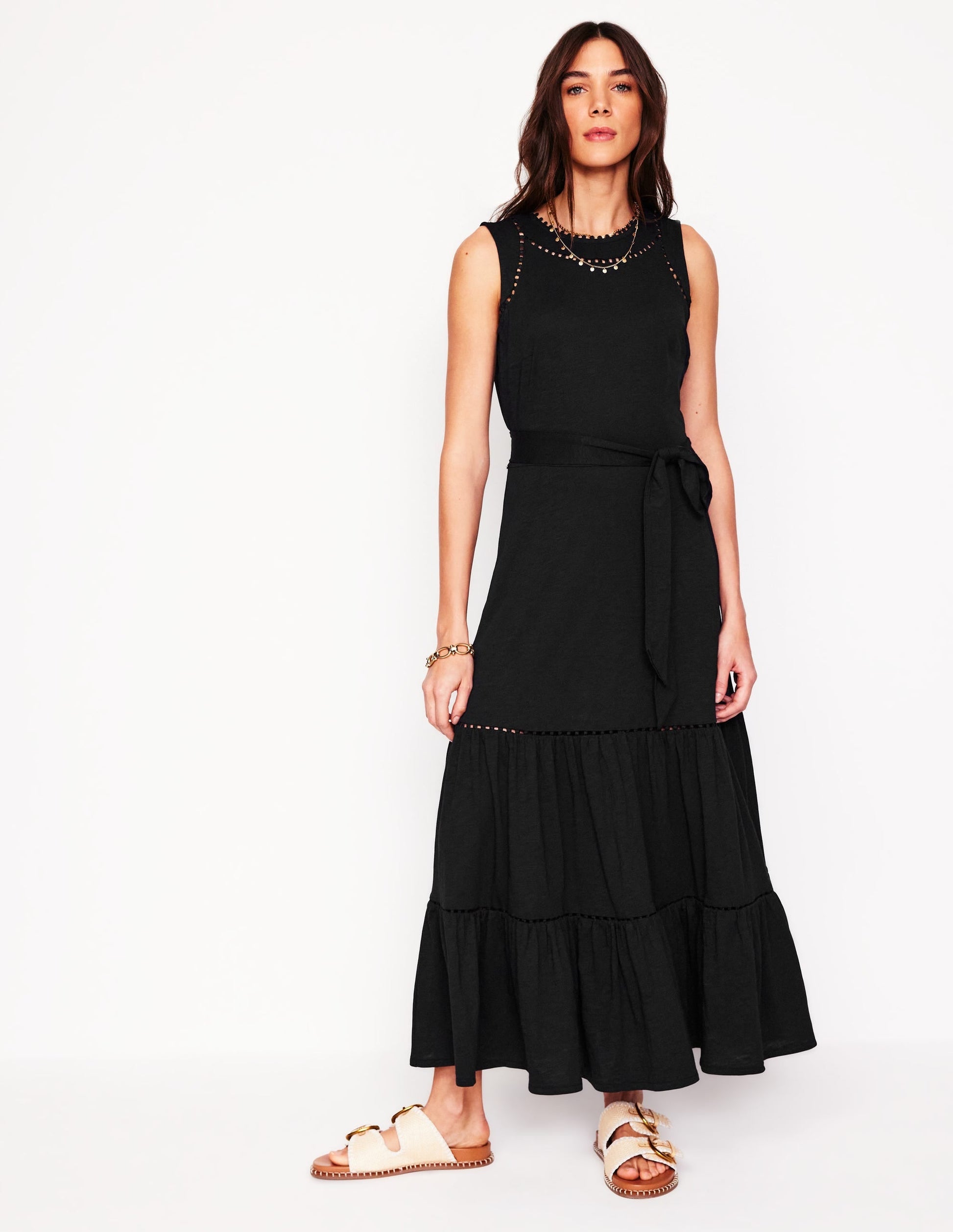 Mila Trim Tiered Jersey Dress-Black-1