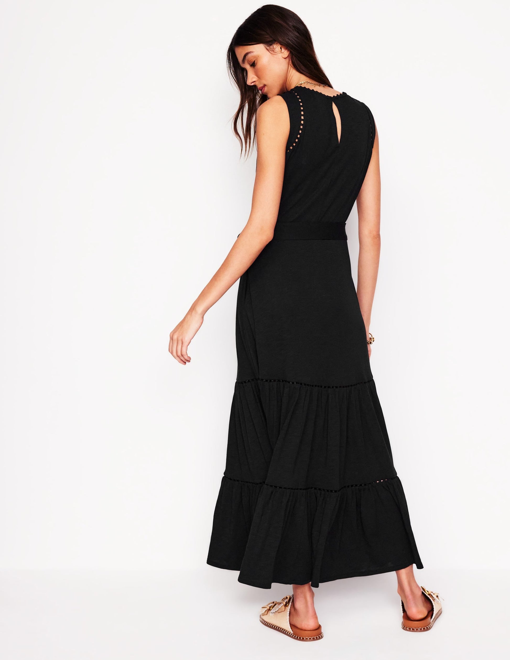 Mila Trim Tiered Jersey Dress-Black-3