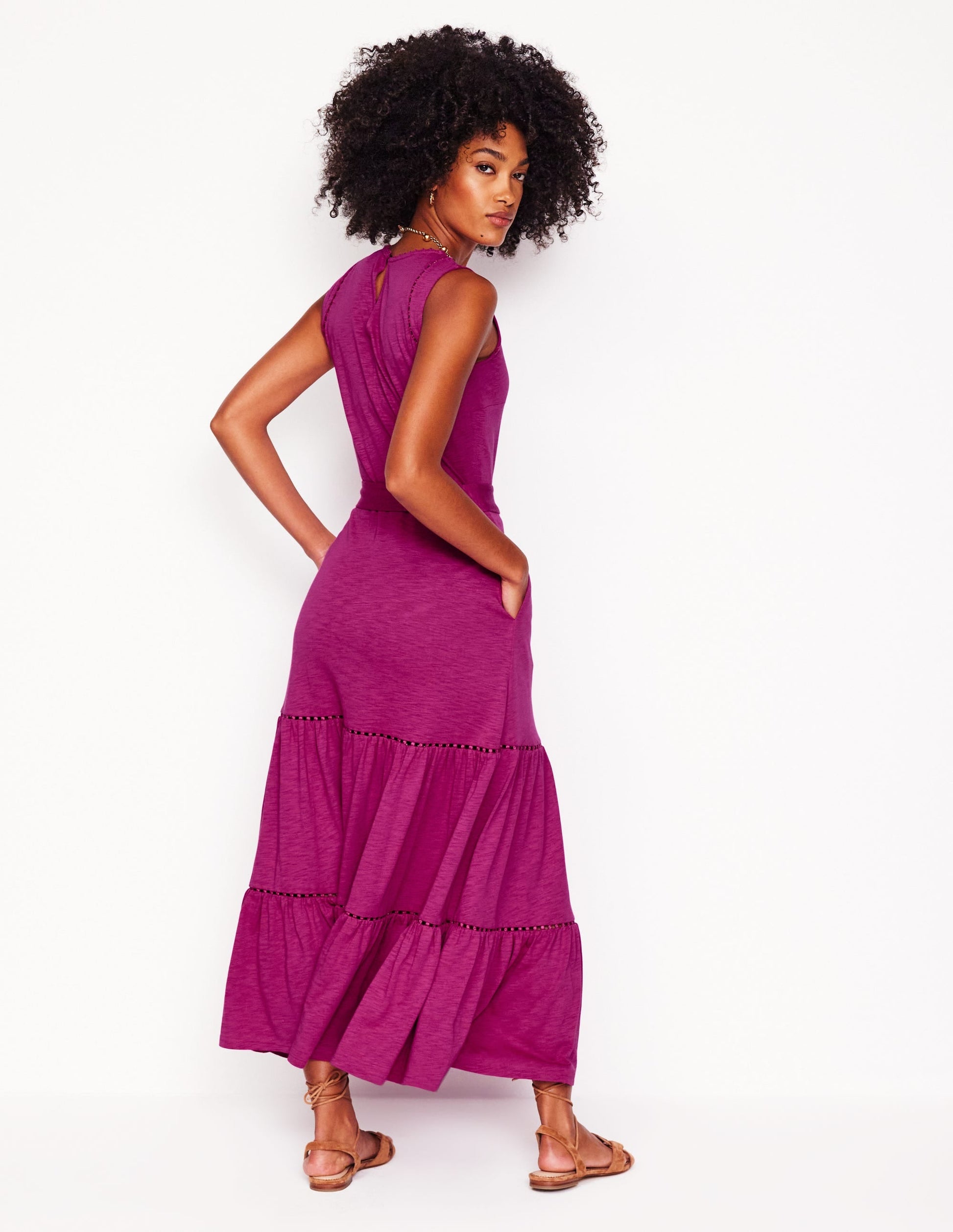 Mila Trim Tiered Jersey Dress-Fuschia-3