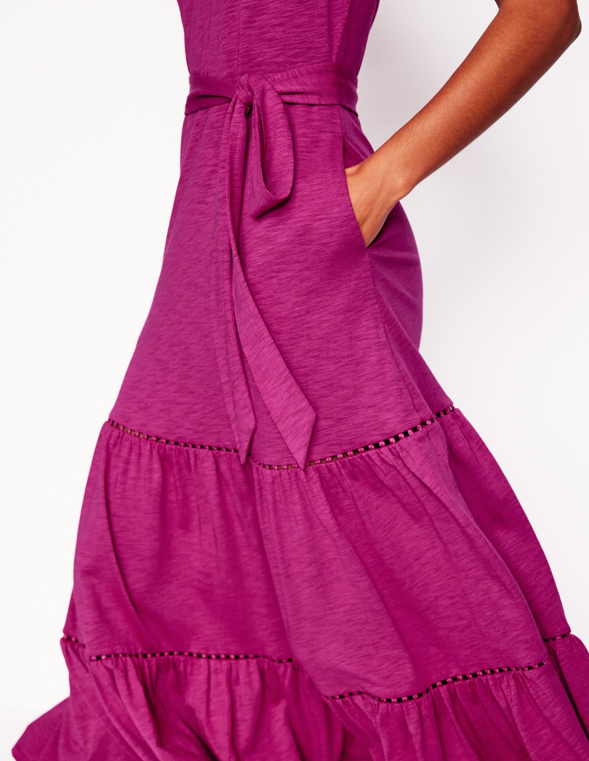 Mila Trim Tiered Jersey Dress-Fuschia-5
