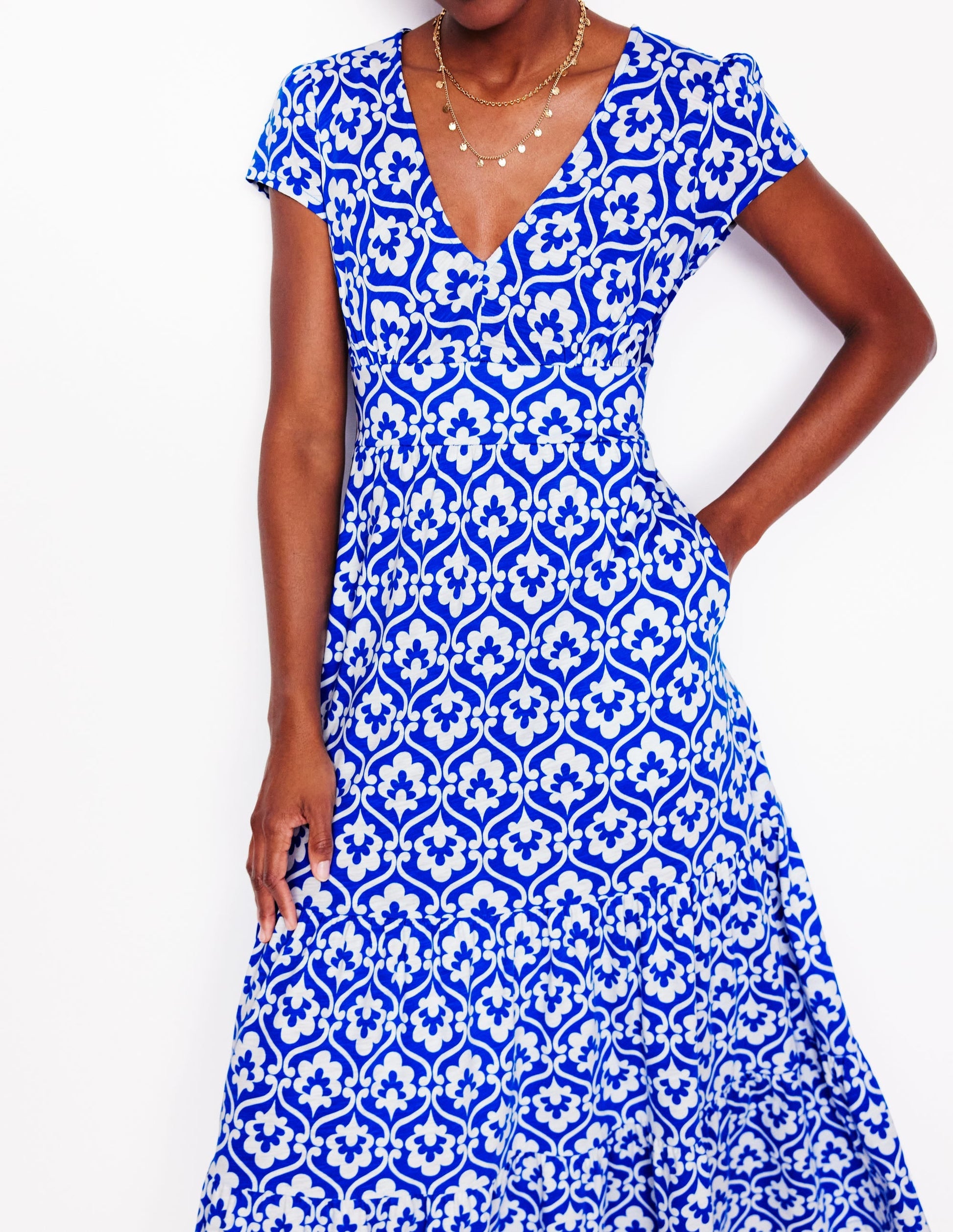 Eloise Tiered Jersey Dress-Gallery Blue, Ivy Trellis-3
