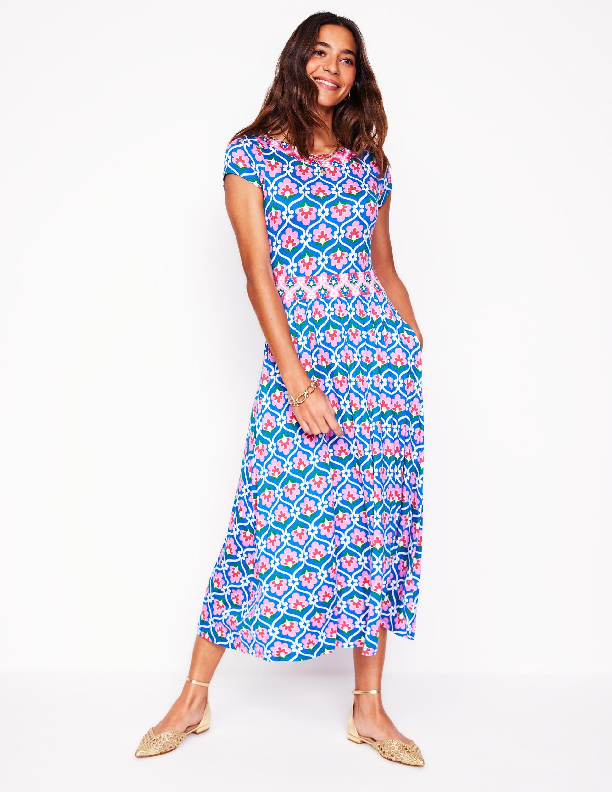 Melanie Jersey Midi Dress-Gallery Blue, Ivy Trellis-4