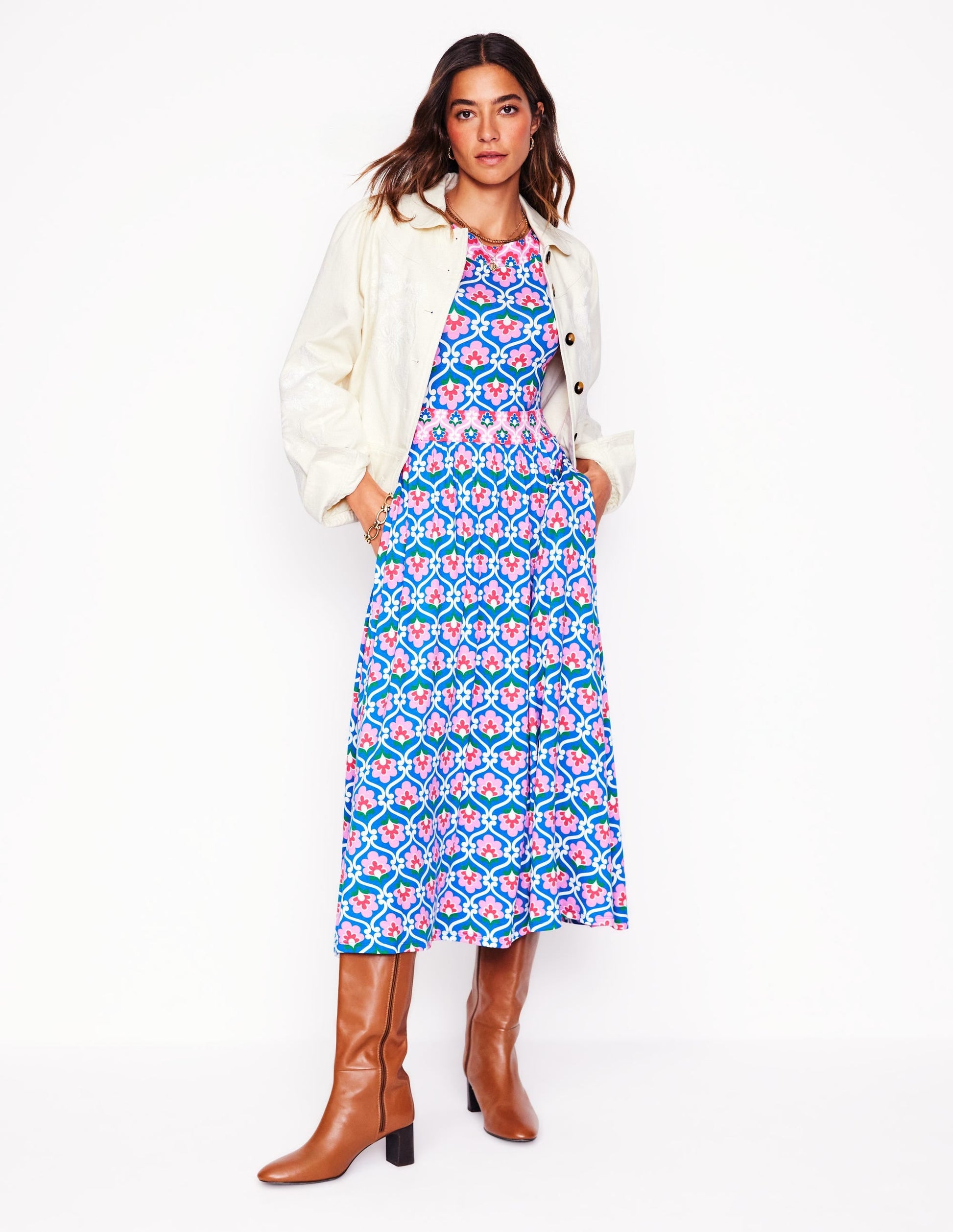 Melanie Jersey Midi Dress-Gallery Blue, Ivy Trellis-5