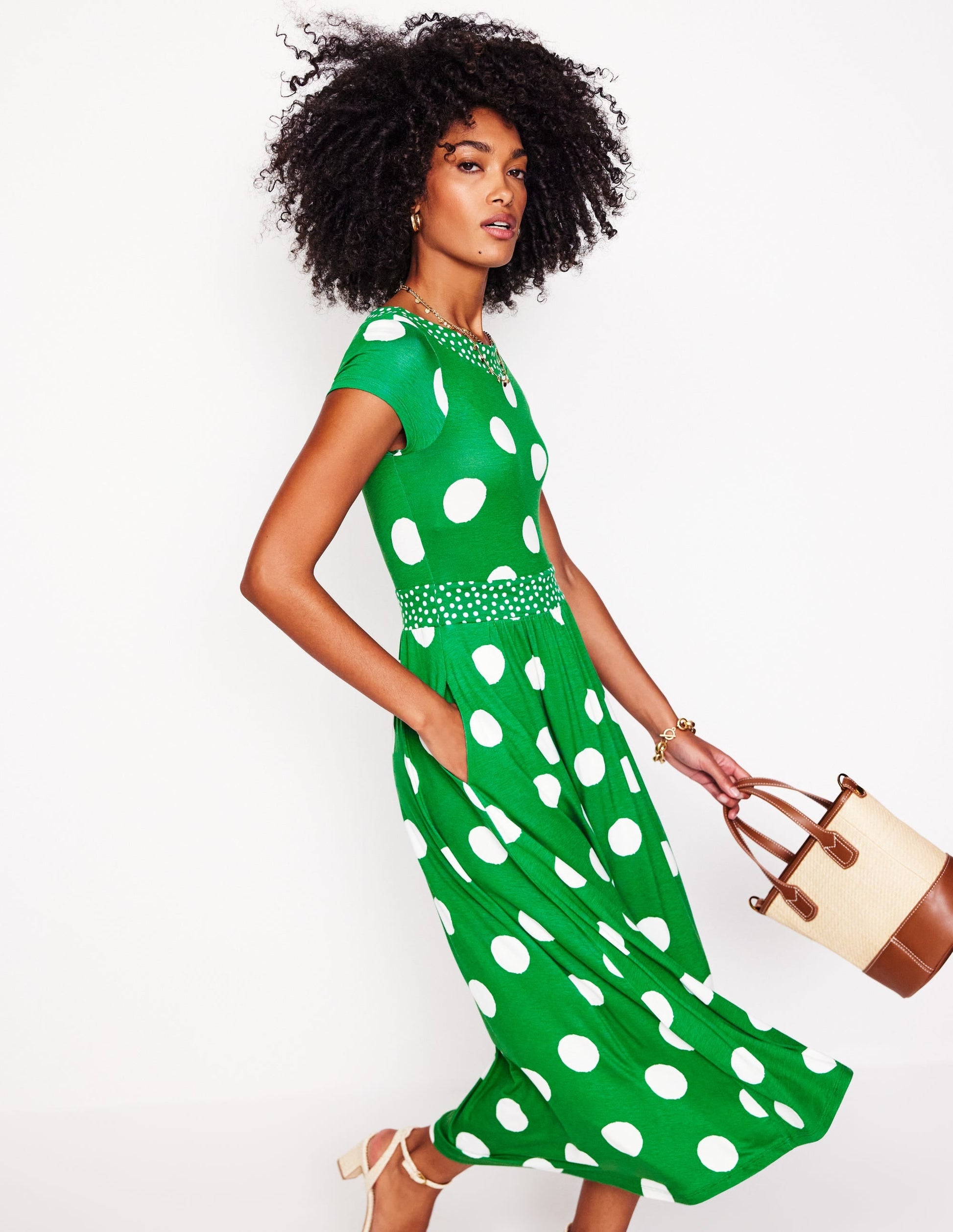 Melanie Jersey Midi Dress-Rich Emerald, Abstract Dot-1