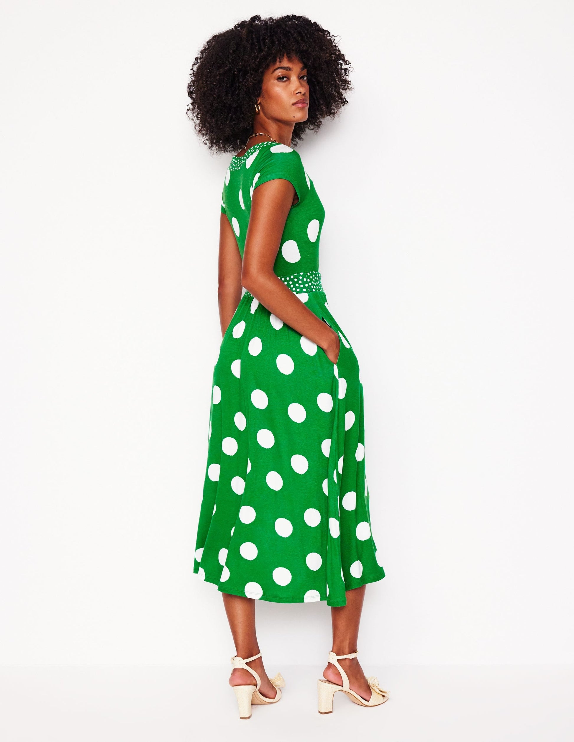 Melanie Jersey Midi Dress-Rich Emerald, Abstract Dot-3