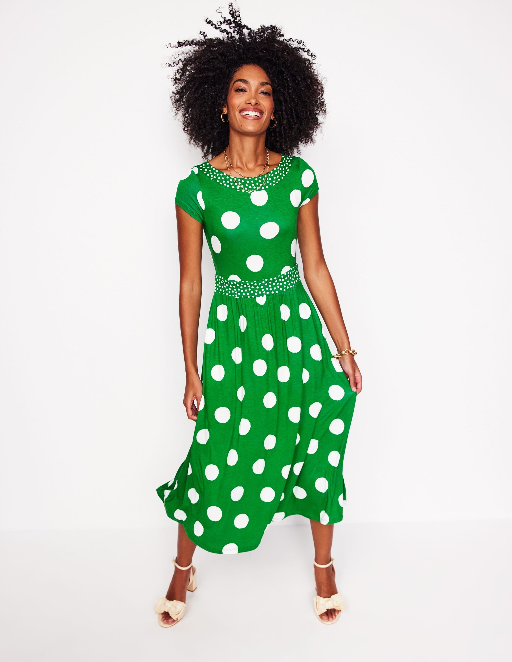 Melanie Jersey Midi Dress-Rich Emerald, Abstract Dot - Image 4