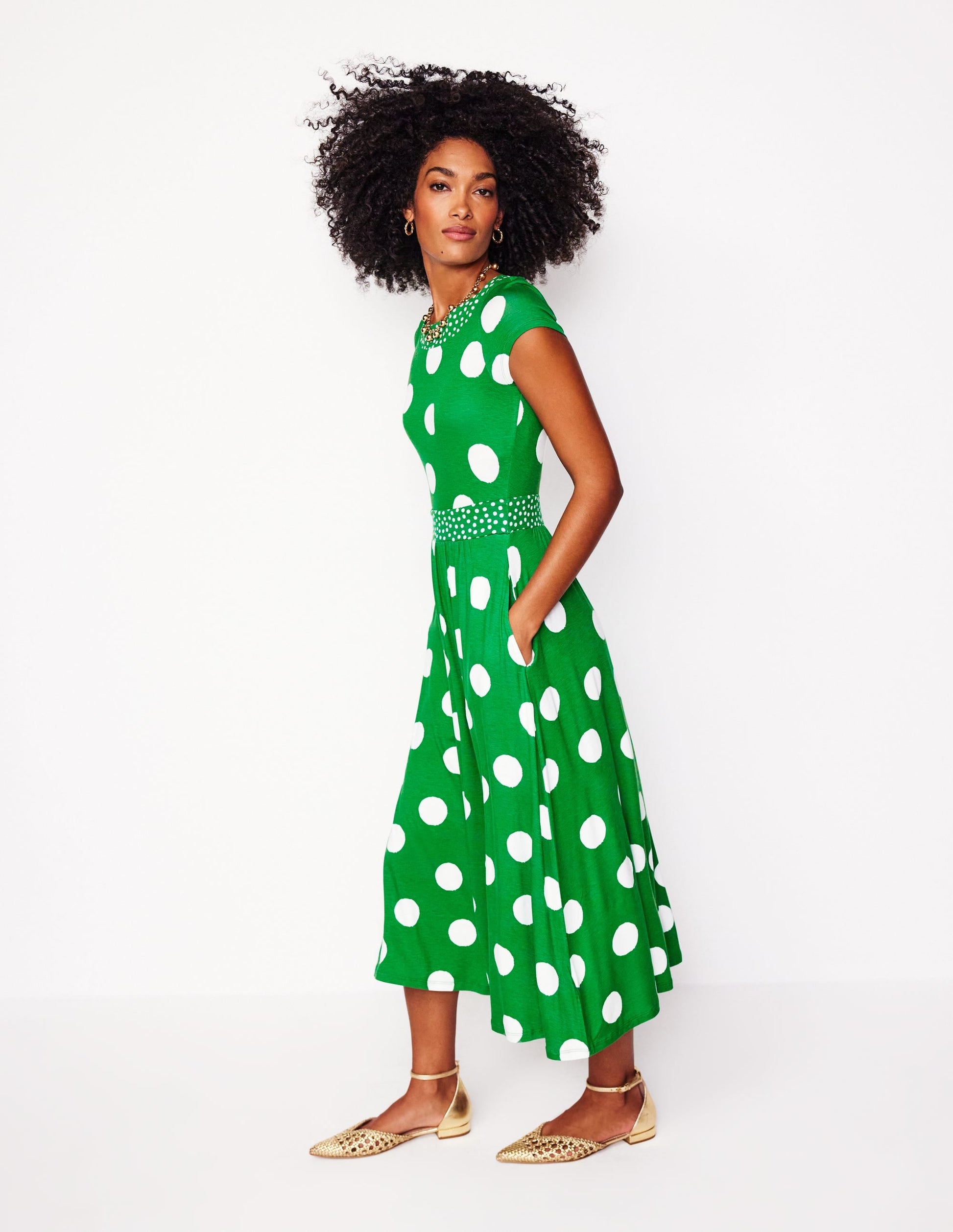 Melanie Jersey Midi Dress-Rich Emerald, Abstract Dot-5