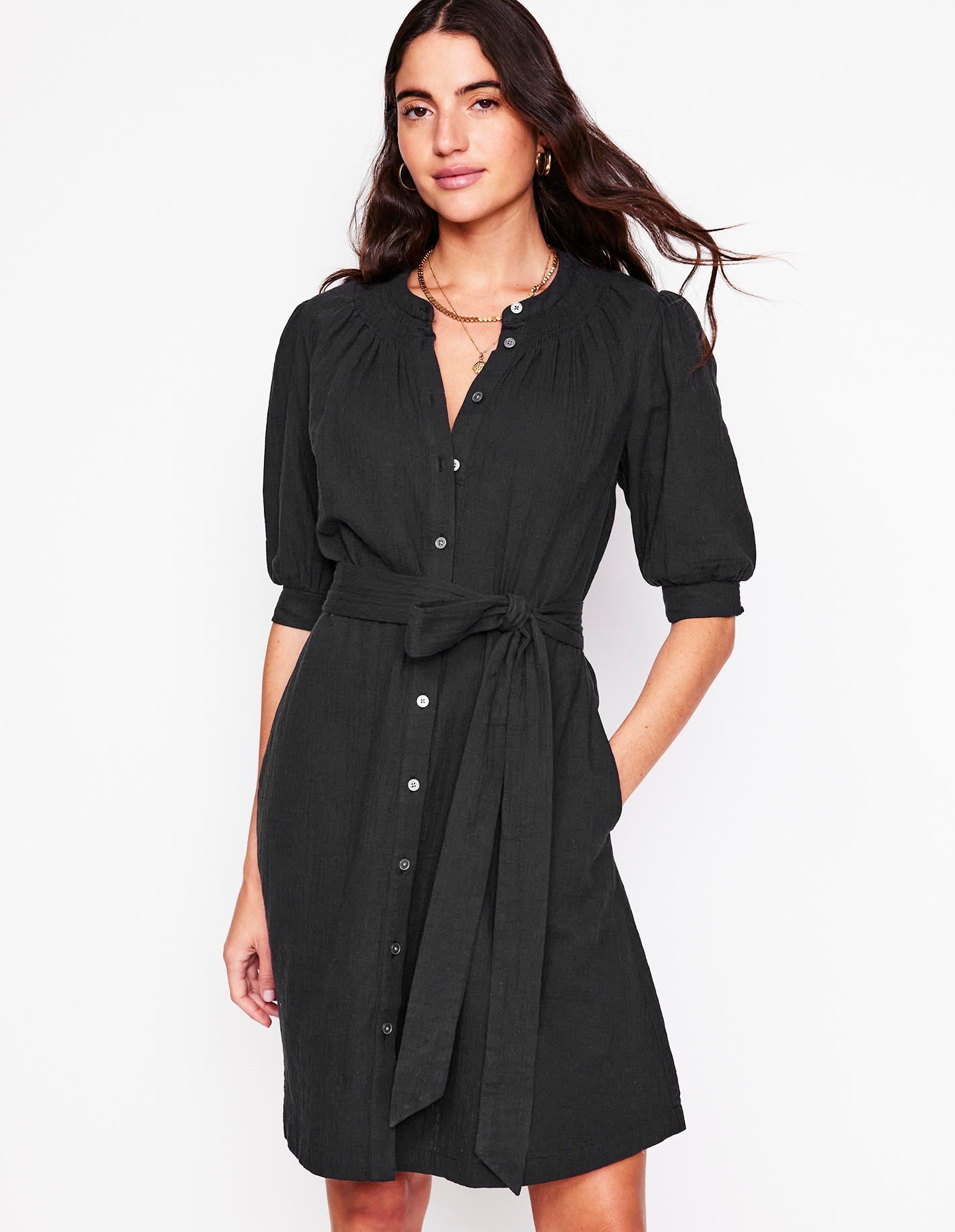 Ada Double Cloth Short Dress-Black - Image 1