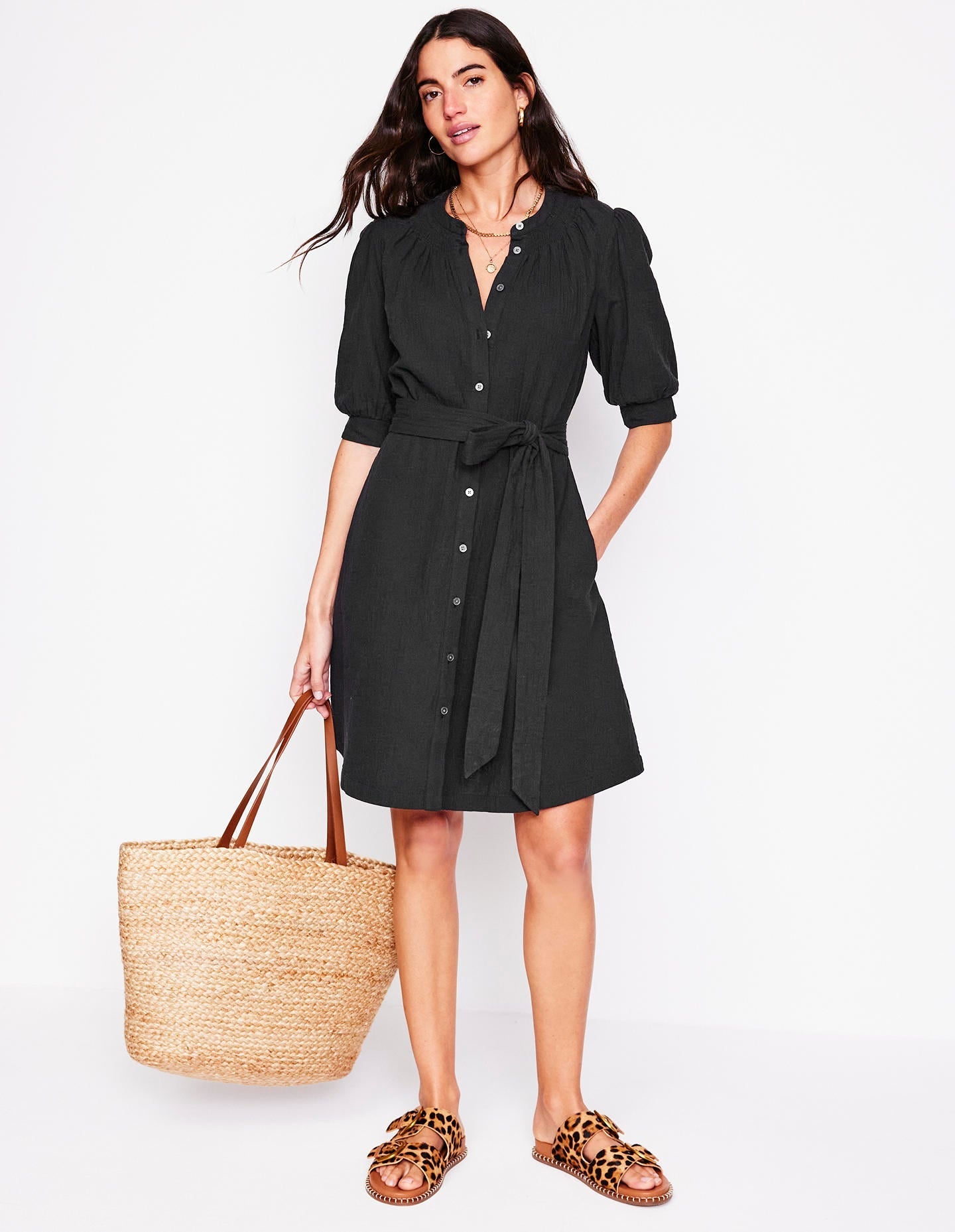 Ada Double Cloth Short Dress-Black - Image 4