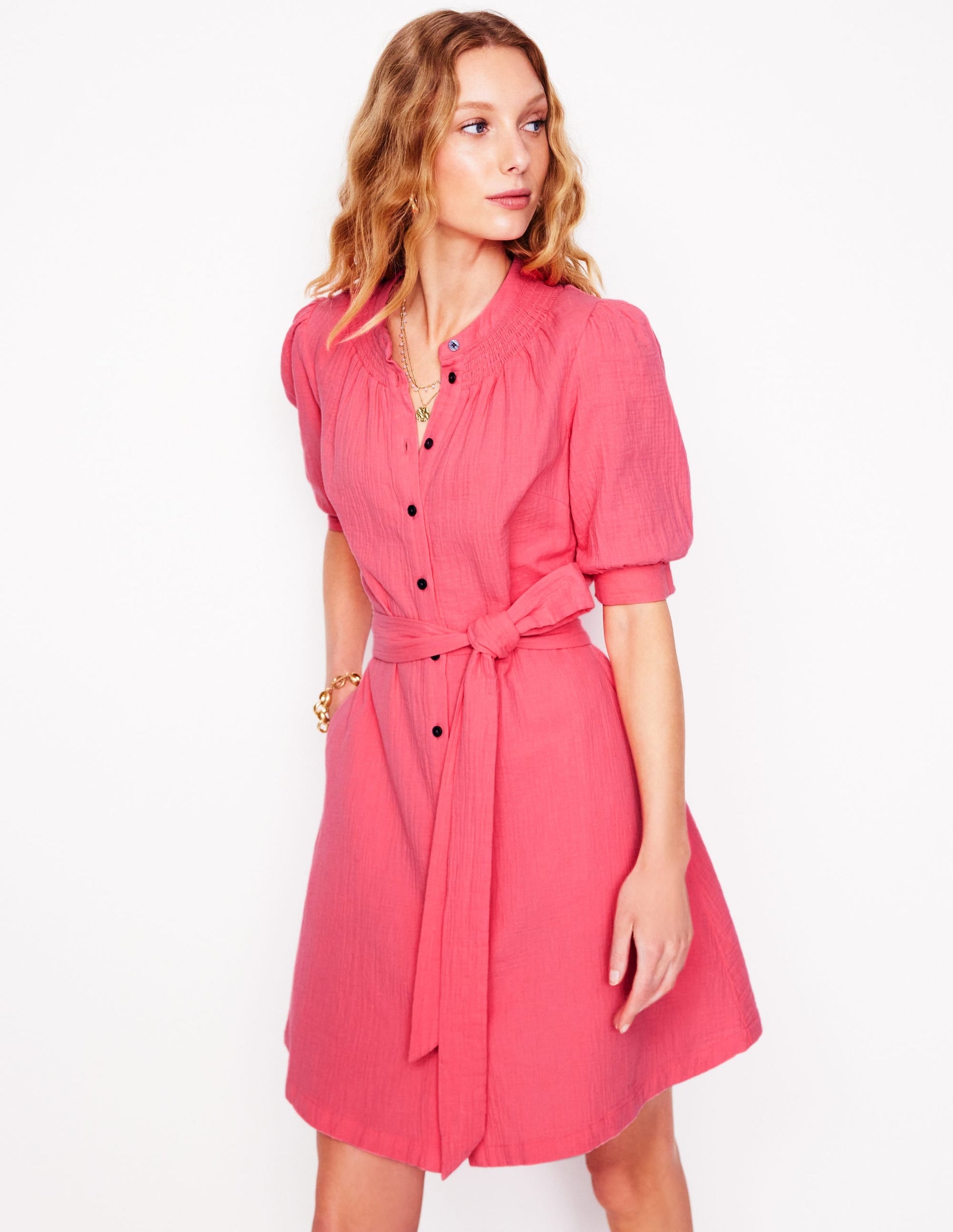 Ada Double Cloth Short Dress-Azalea Pink-1