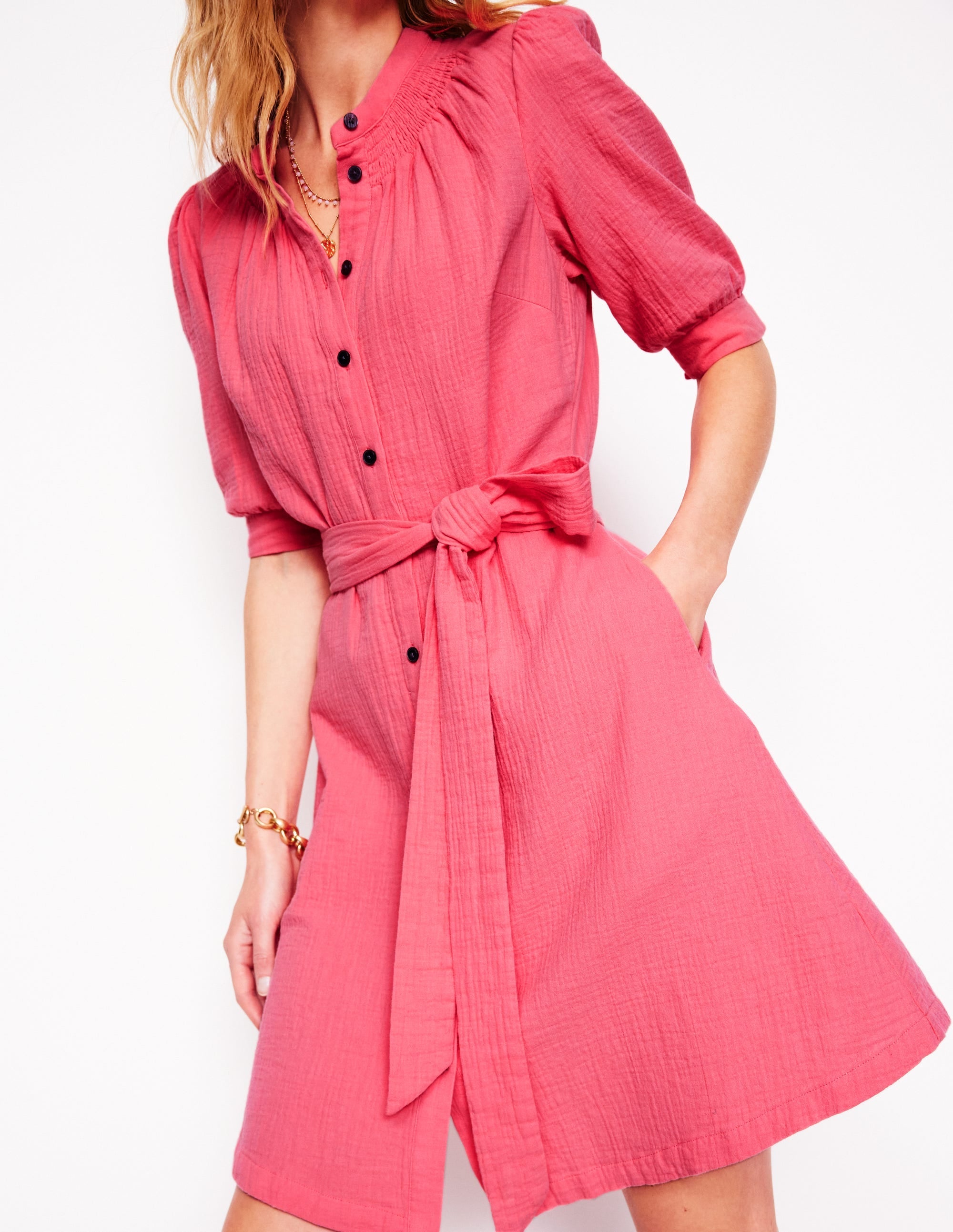 Ada Double Cloth Short Dress-Azalea Pink - Image 2