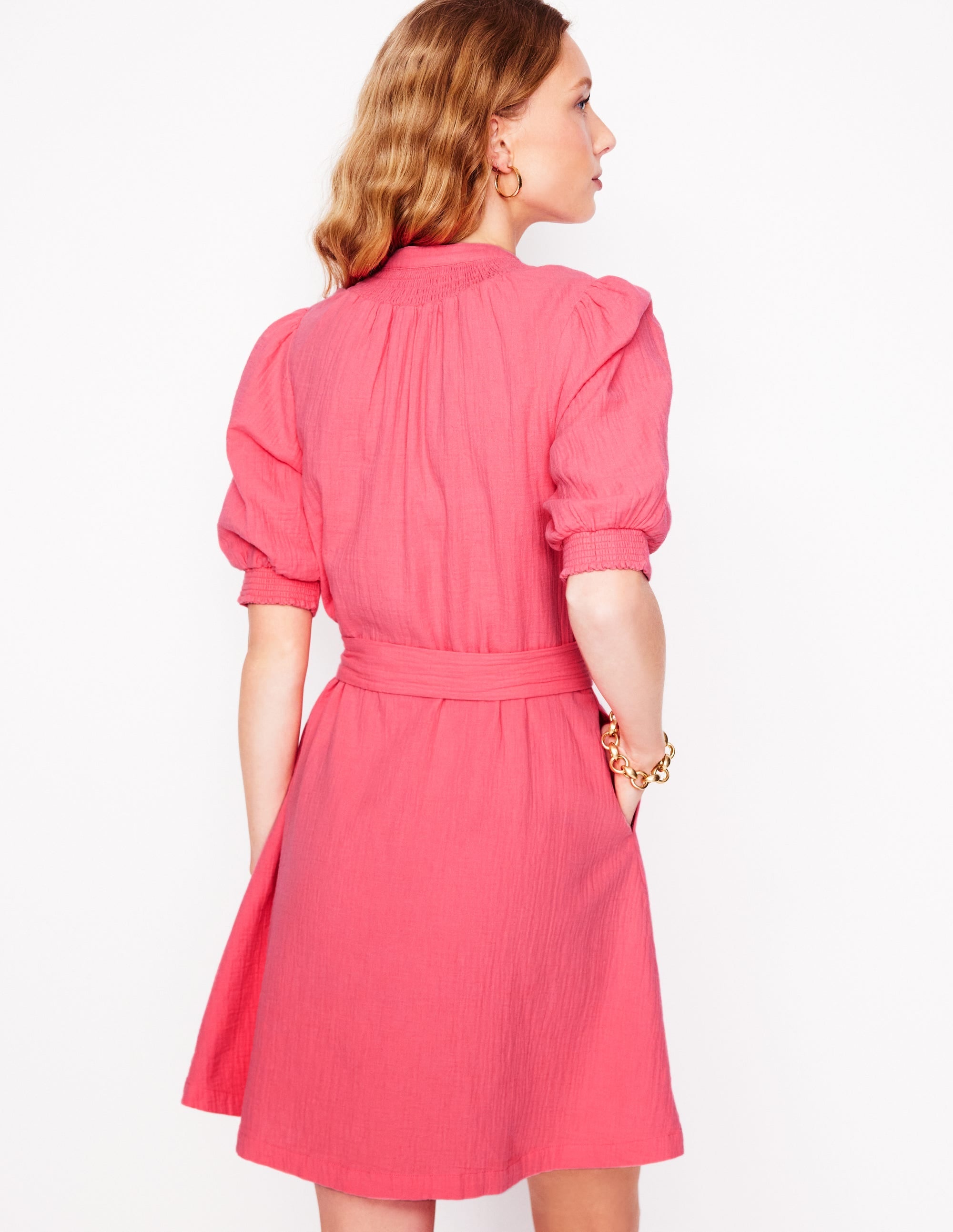 Ada Double Cloth Short Dress-Azalea Pink - Image 3