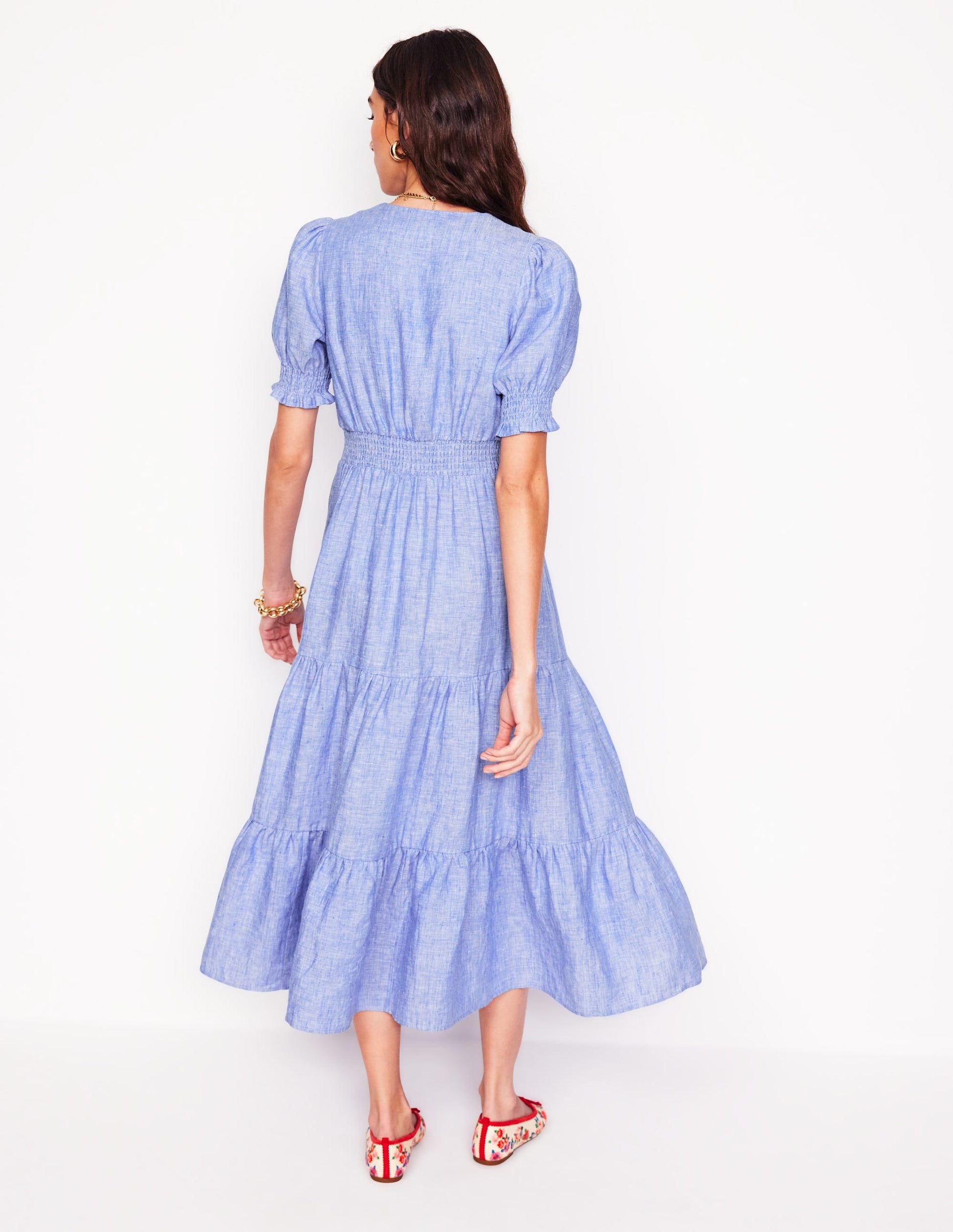 Anna Linen Tiered Midi Dress-Summer Blue Chambray-3