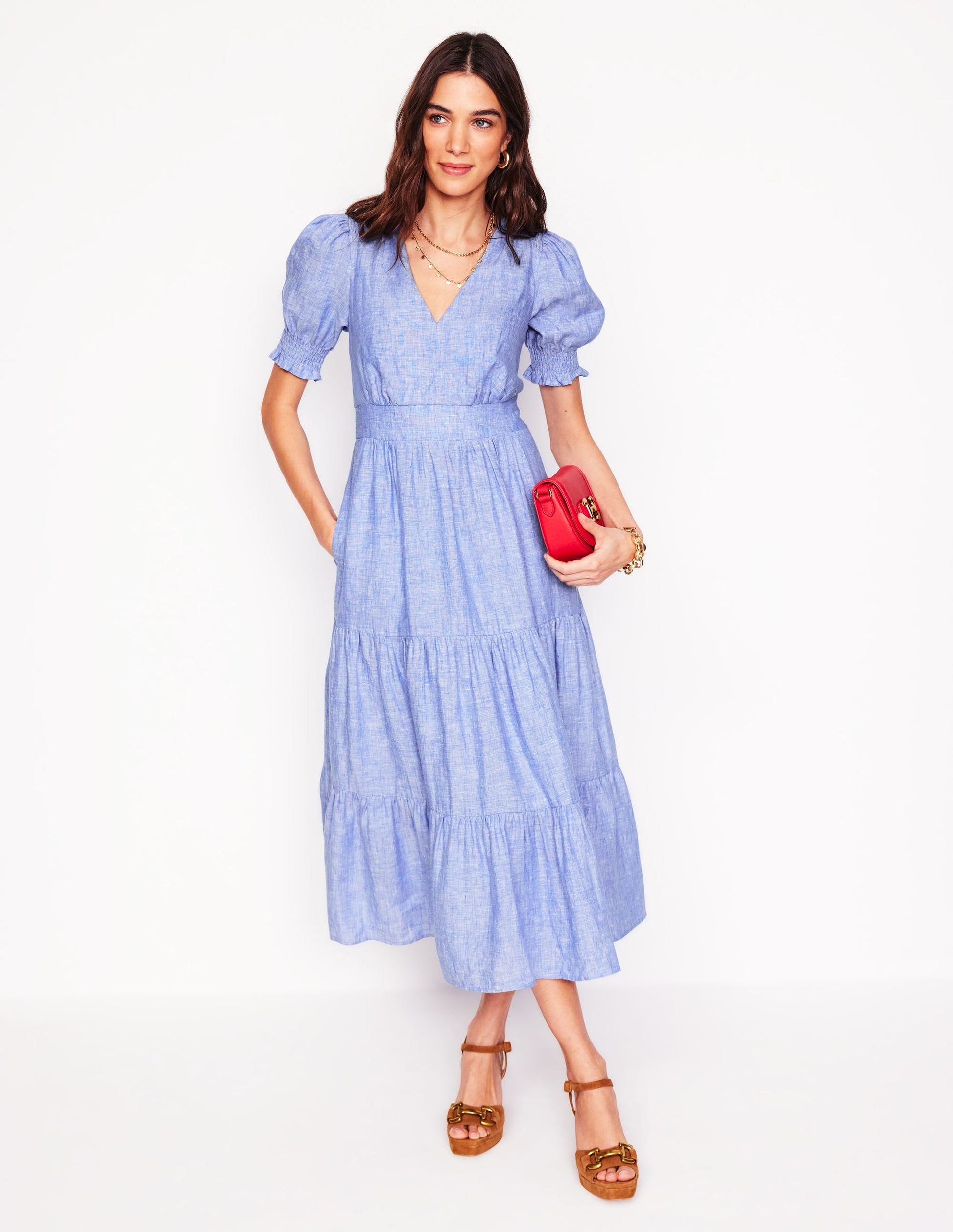 Anna Linen Tiered Midi Dress-Summer Blue Chambray-5