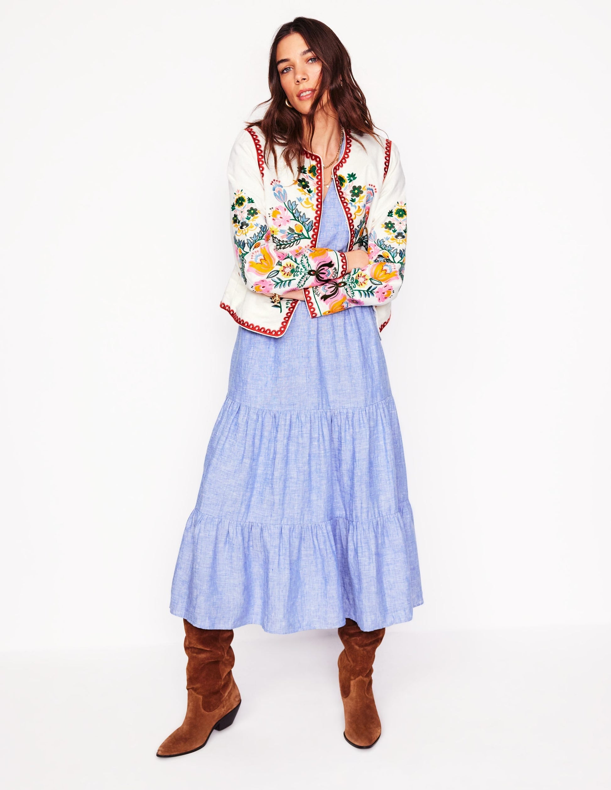 Anna Linen Tiered Midi Dress-Summer Blue Chambray-6