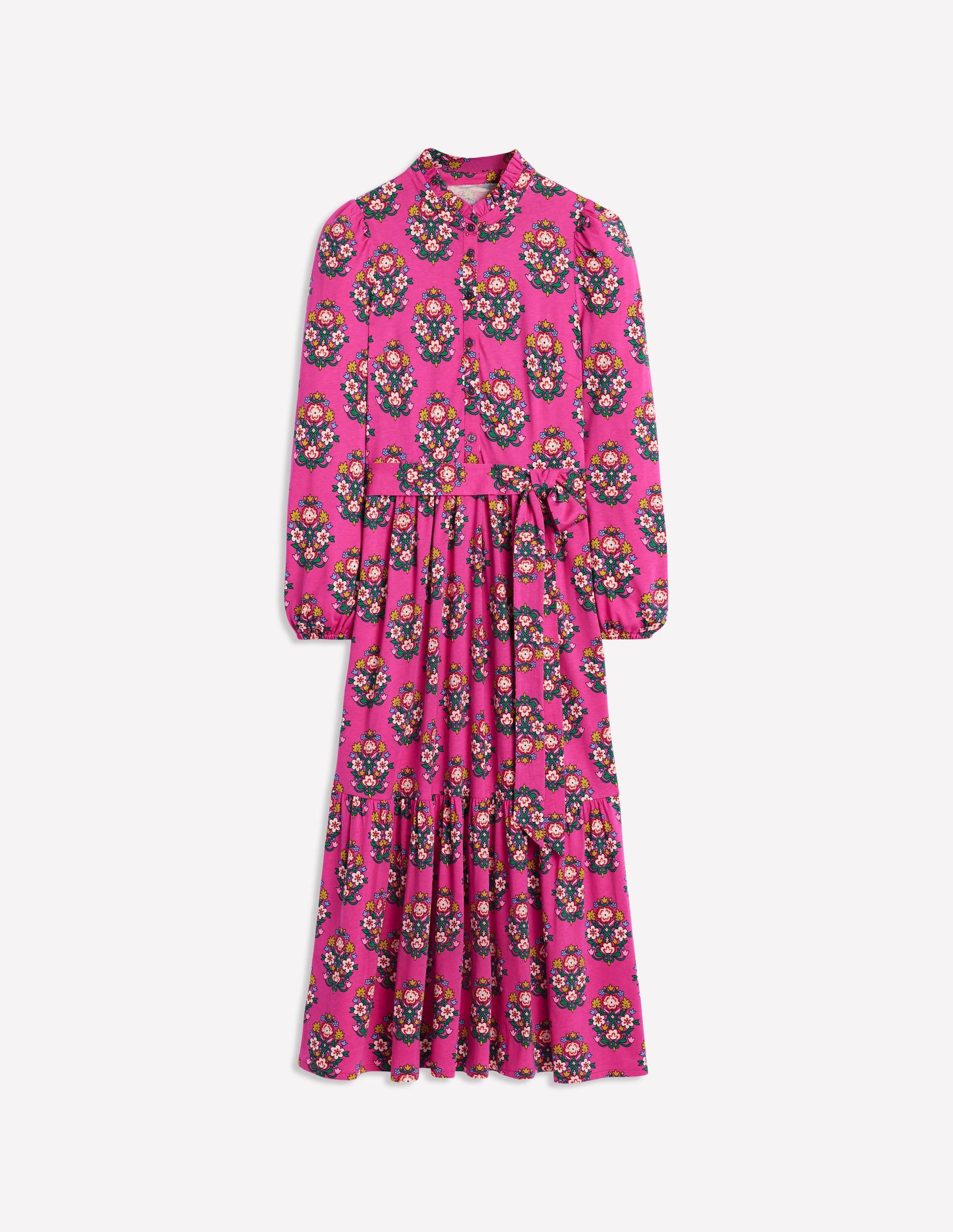 Willow Tiered Jersey Dress-Cosmos Pink, Wildflower Stamp-8