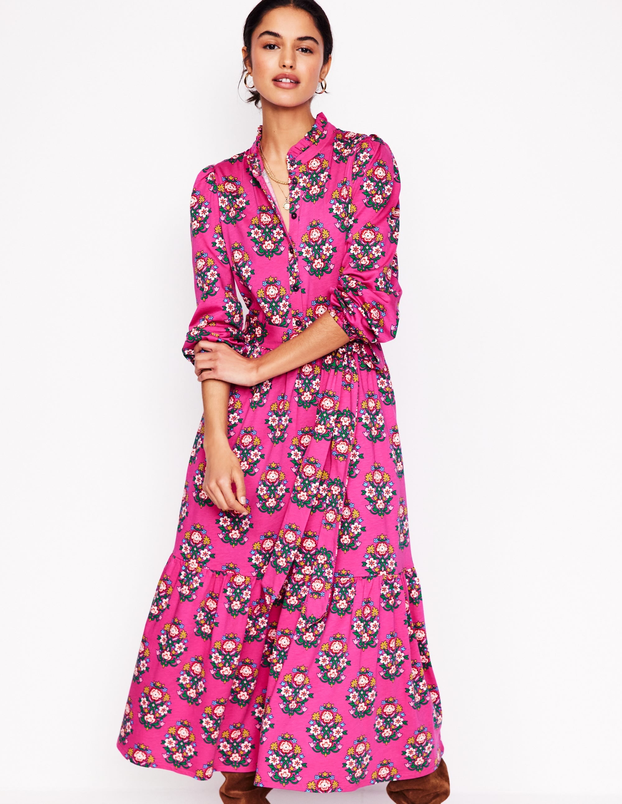 Willow Tiered Jersey Dress-Cosmos Pink, Wildflower Stamp - Image 2