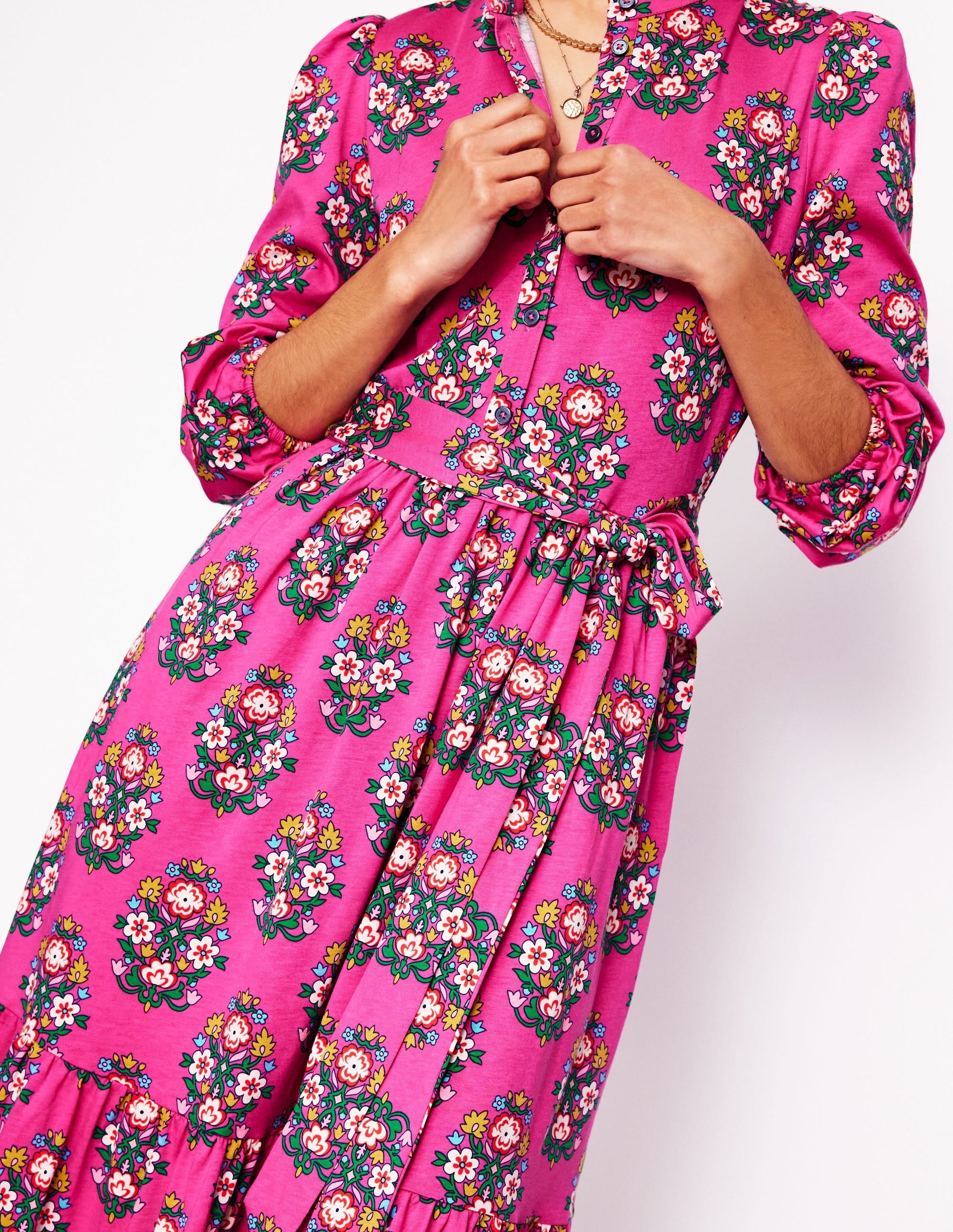 Willow Tiered Jersey Dress-Cosmos Pink, Wildflower Stamp-3