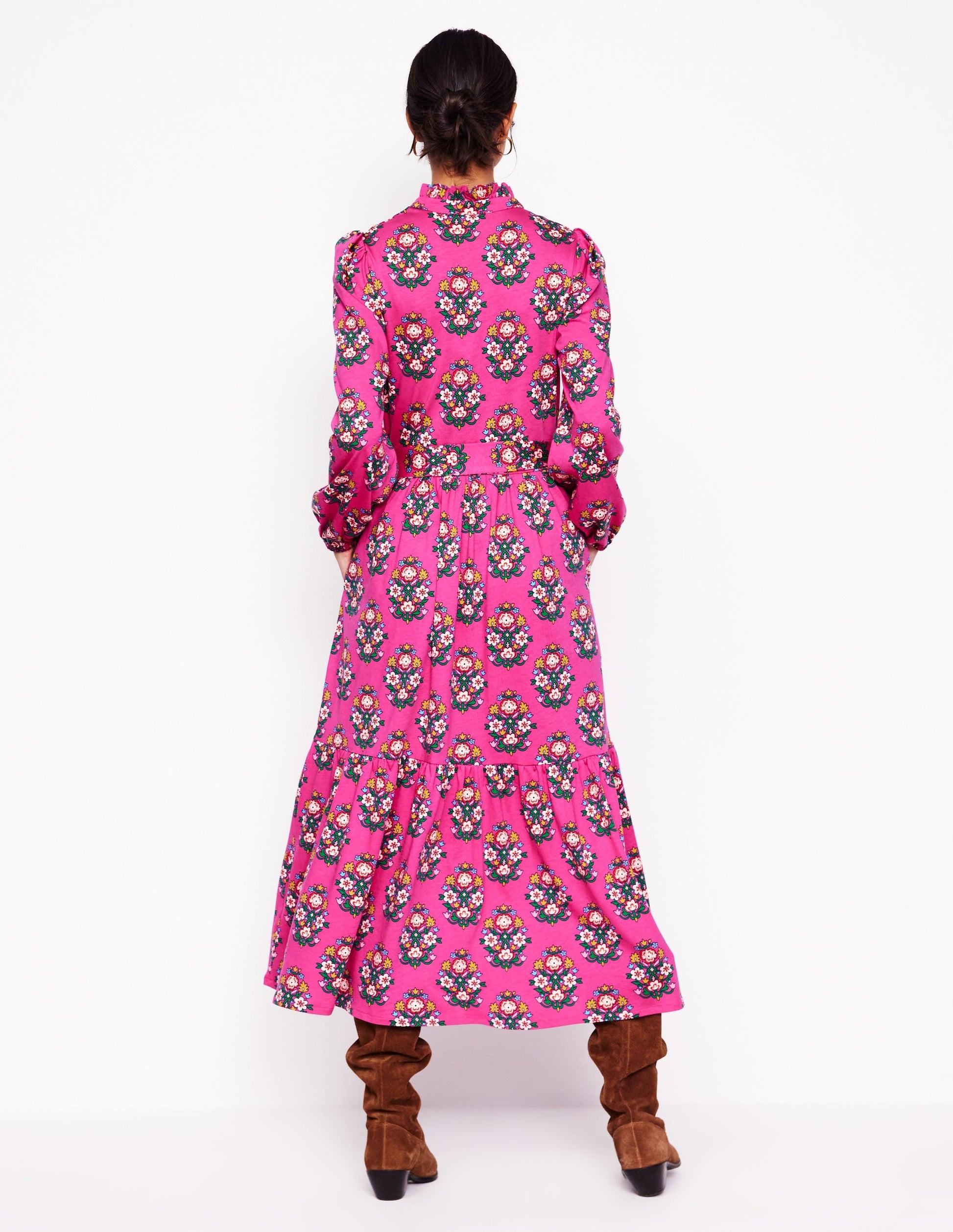 Willow Tiered Jersey Dress-Cosmos Pink, Wildflower Stamp-4