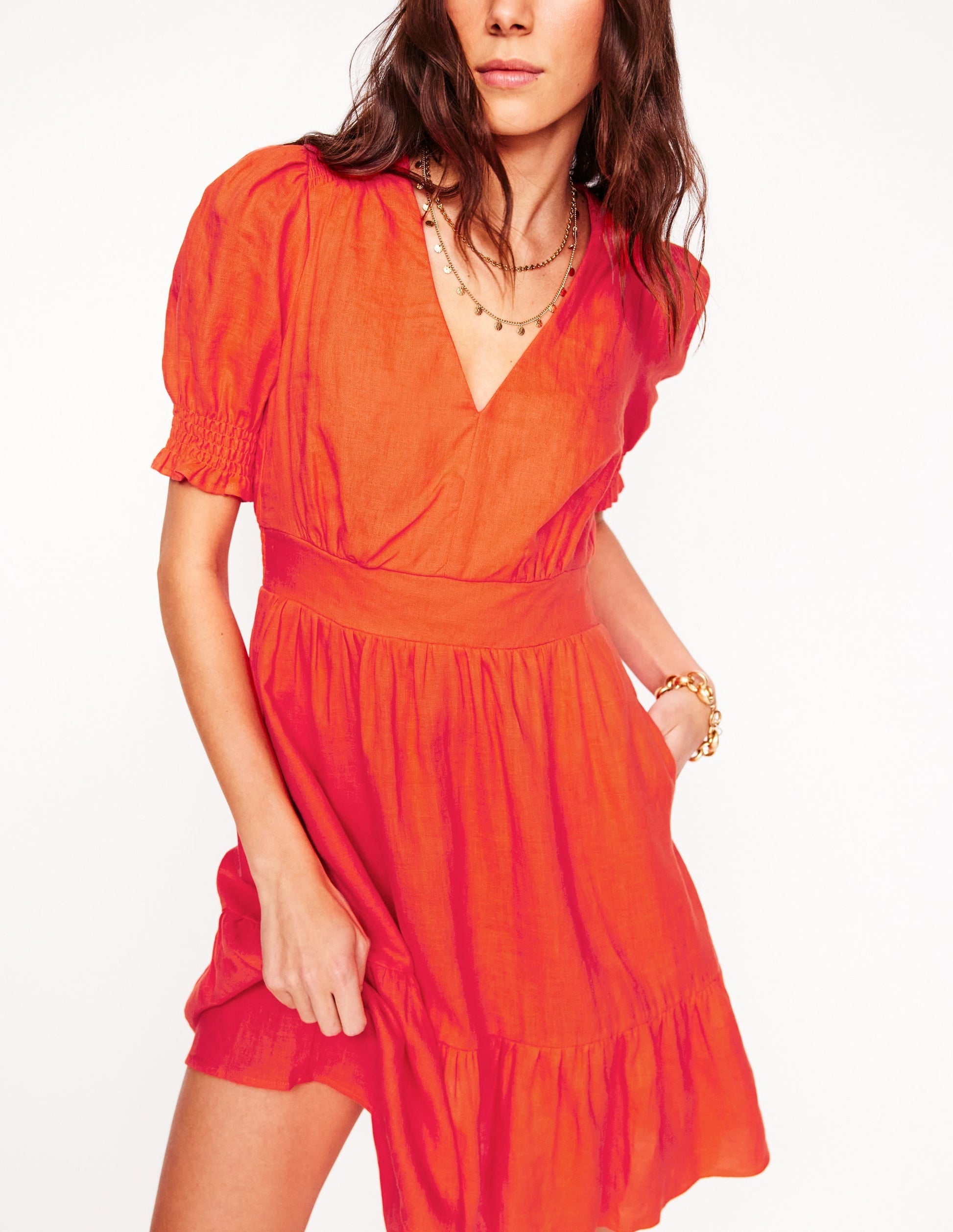 Anna Linen Short Dress-Firecracker Red-4