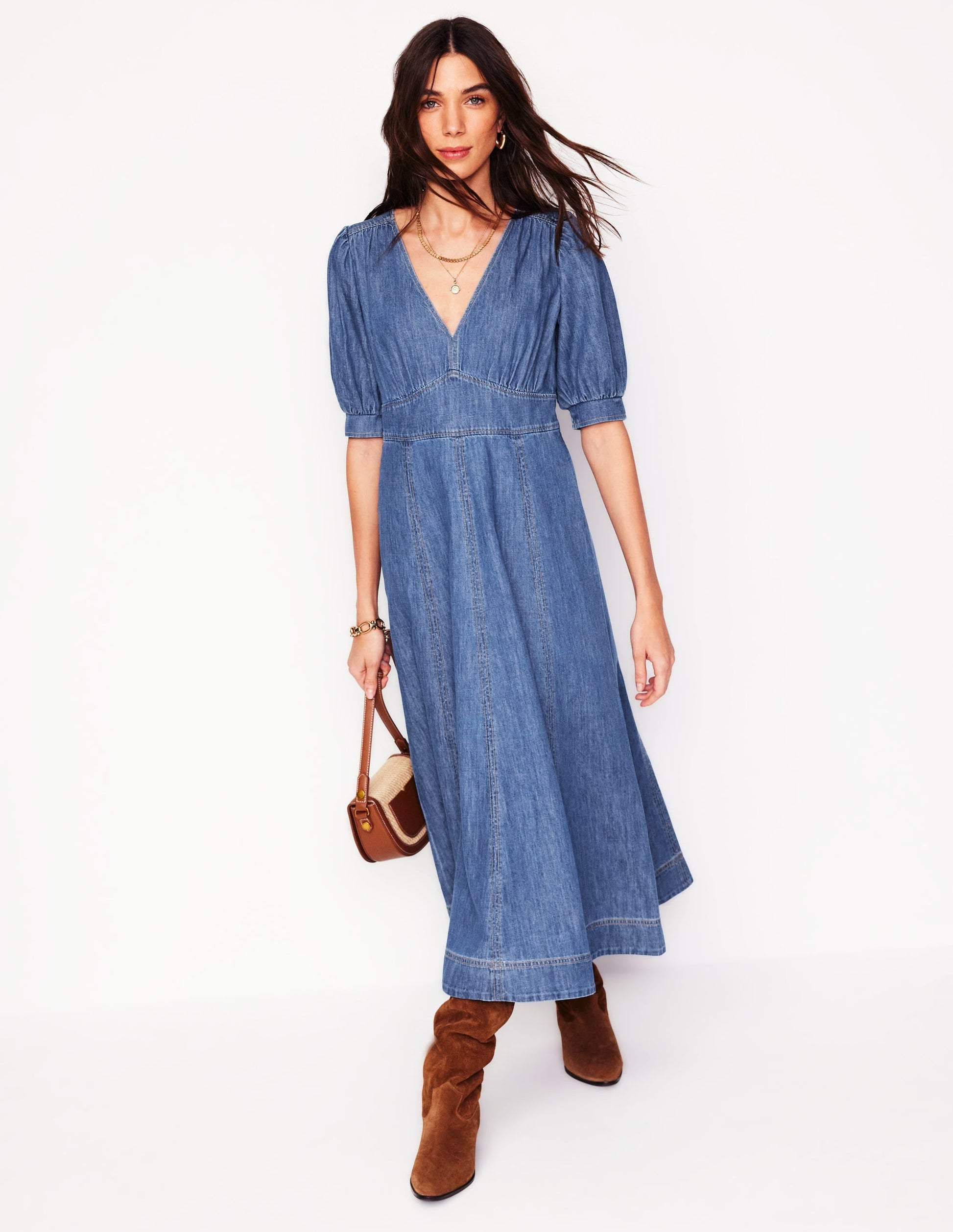 Denim Panel Tea Dress-Mid Vintage-1