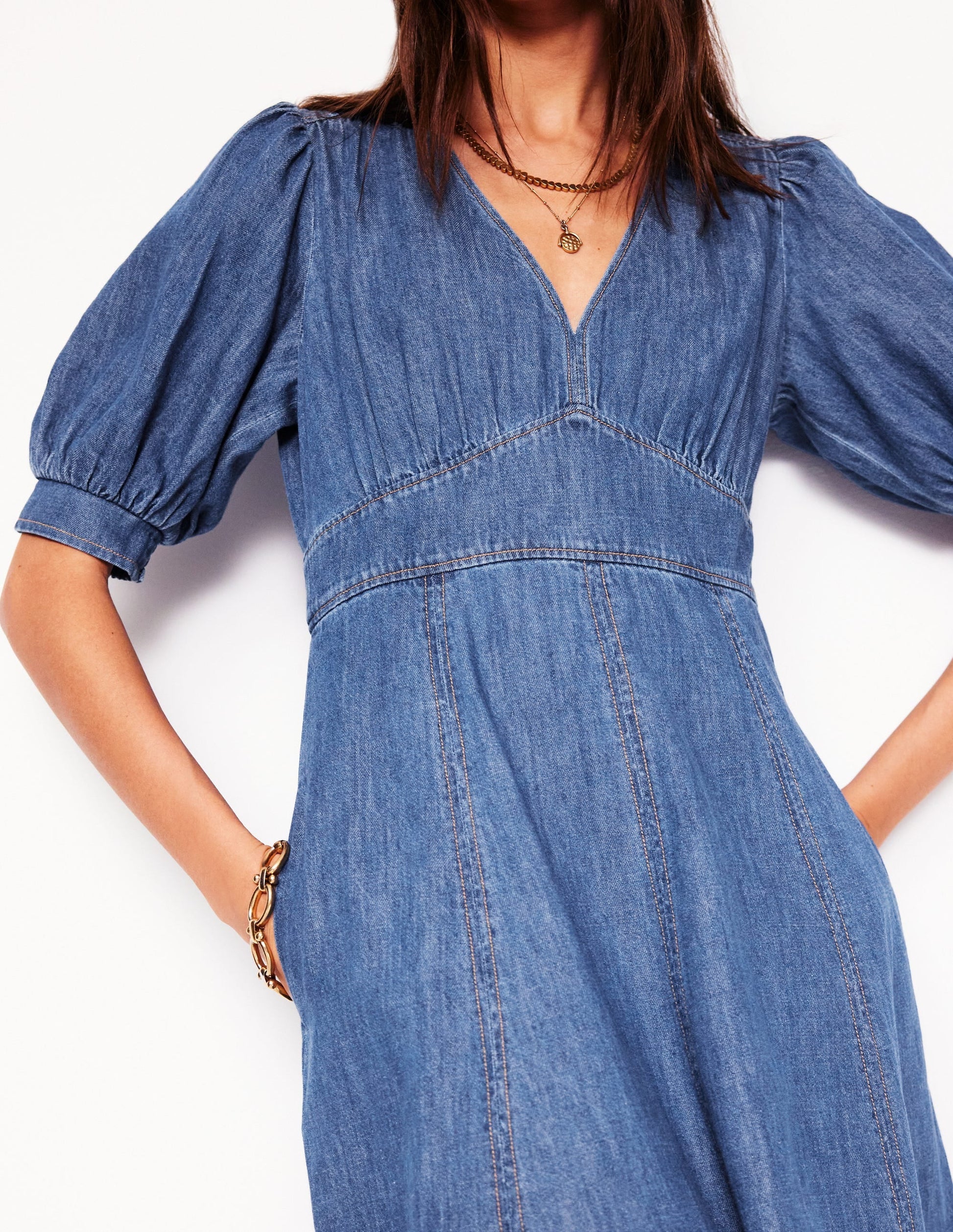 Denim Panel Tea Dress-Mid Vintage-2