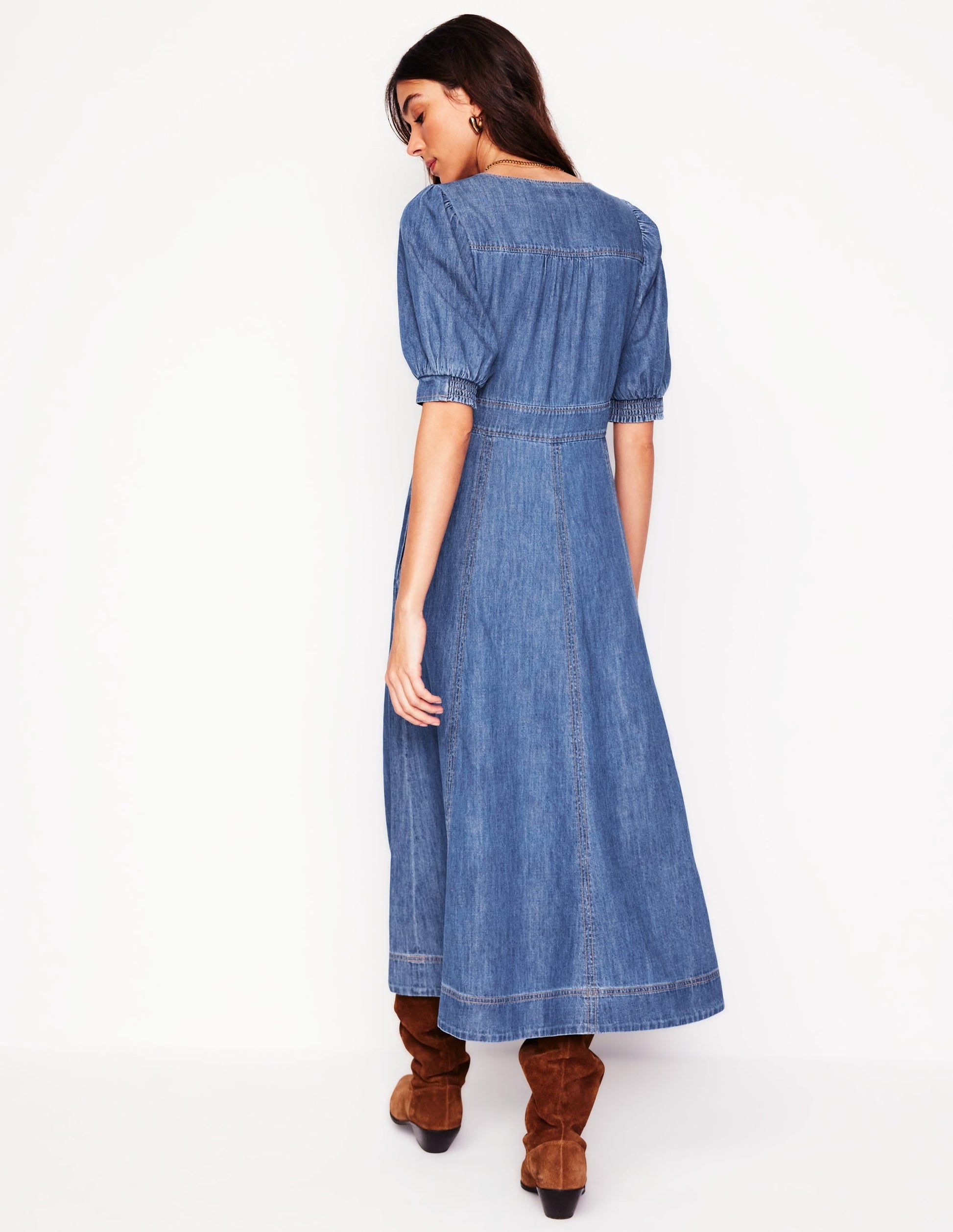 Denim Panel Tea Dress-Mid Vintage-3