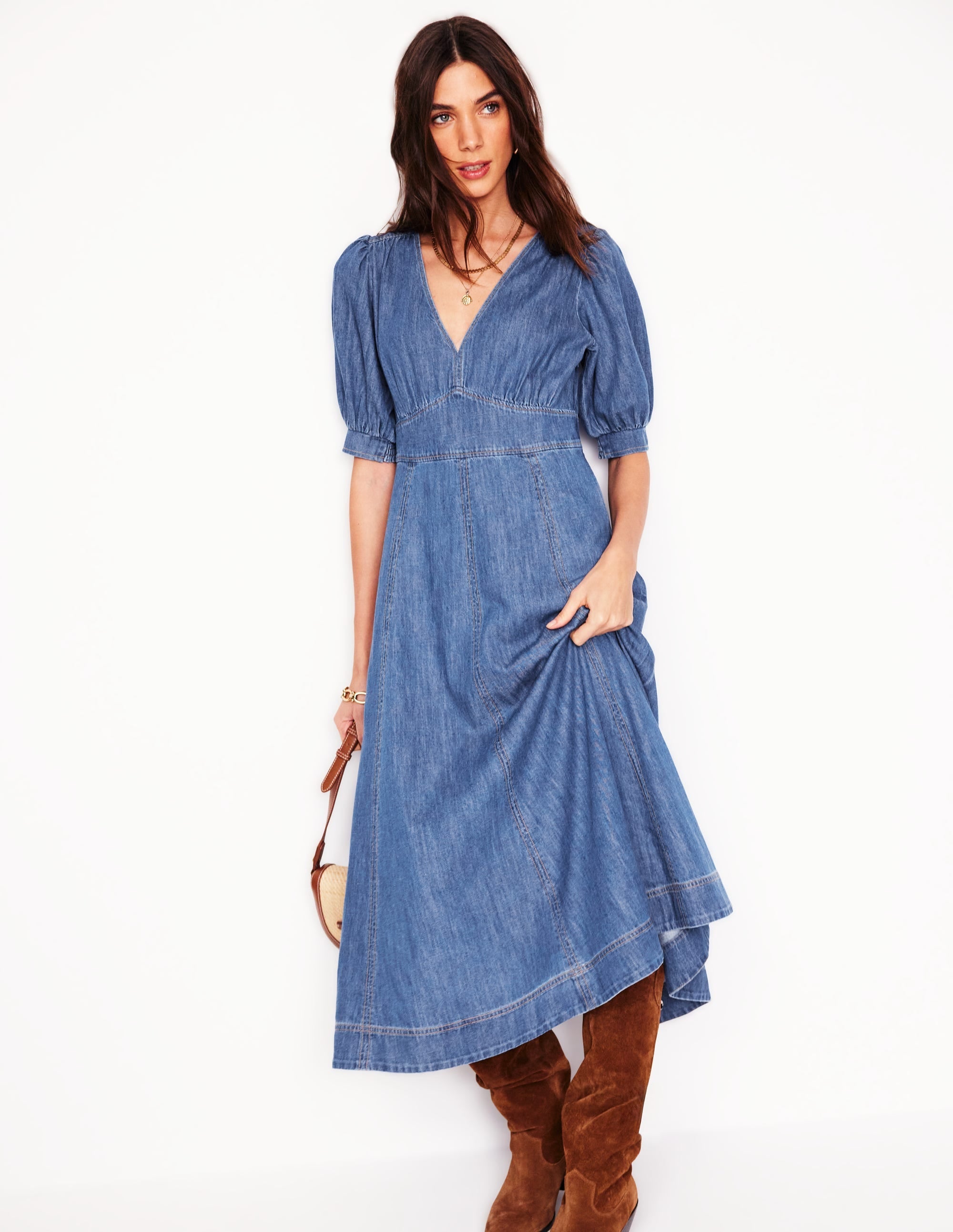 Denim Panel Tea Dress-Mid Vintage - Image 4