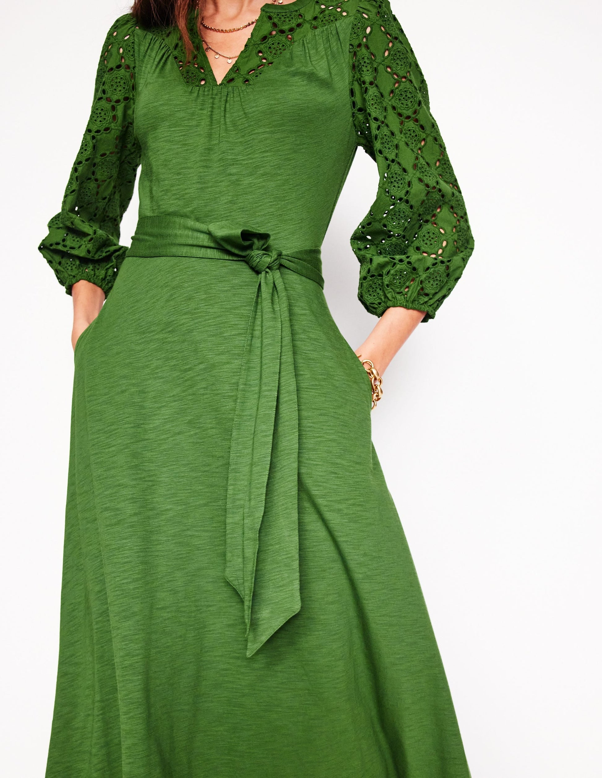 Eden Broderie Jersey Dress-Promenade Green-2