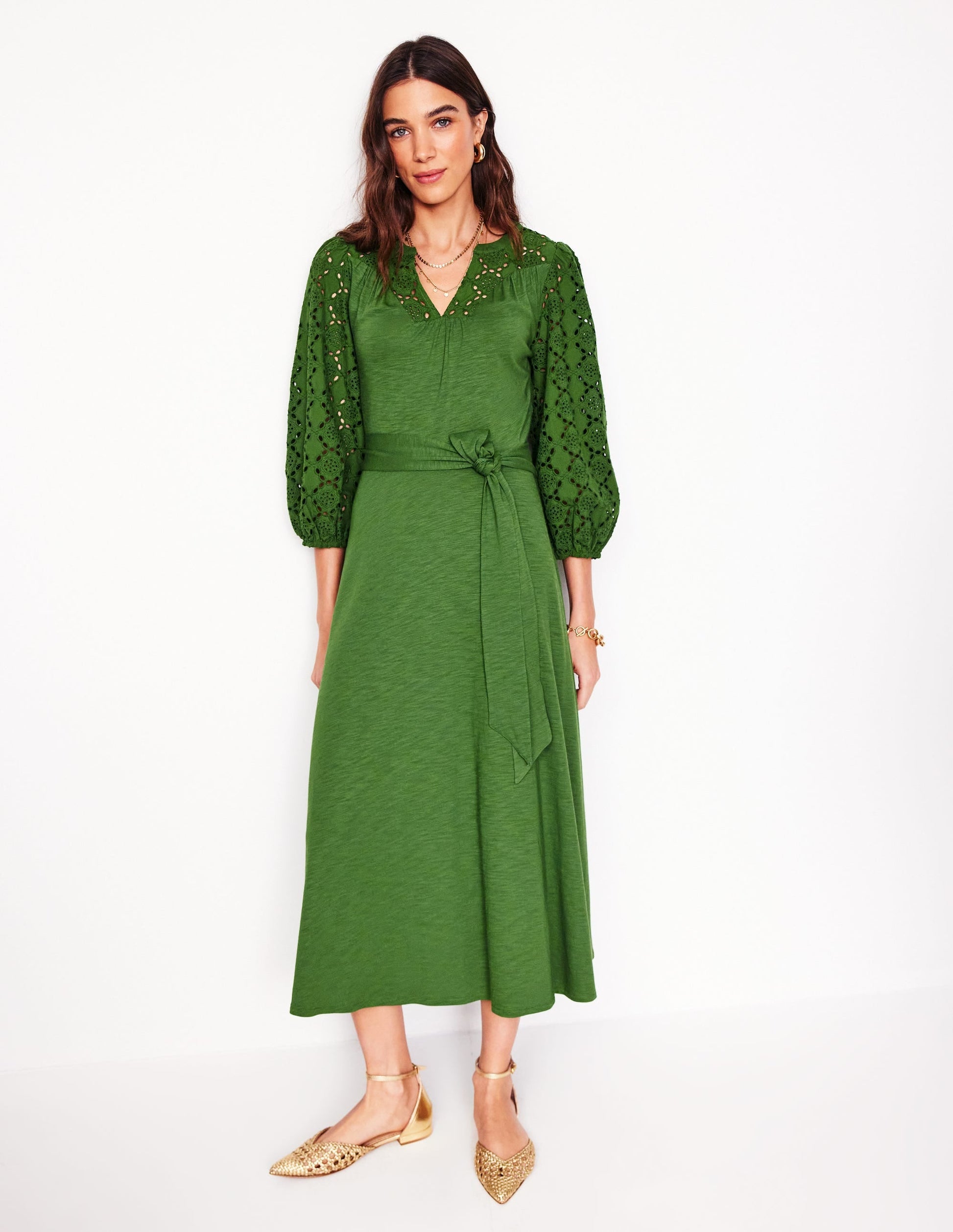 Eden Broderie Jersey Dress-Promenade Green-5
