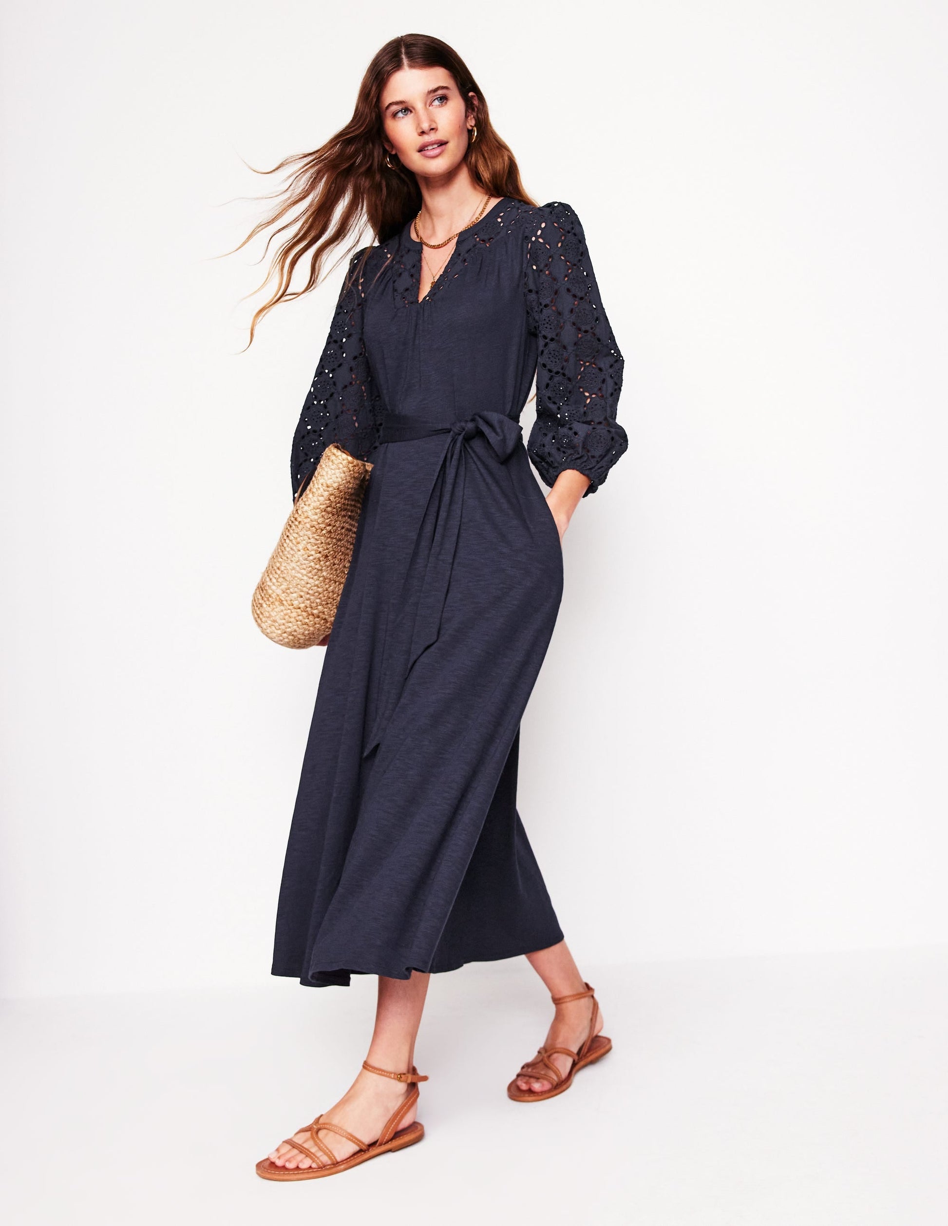 Eden Broderie Jersey Dress-Navy-1