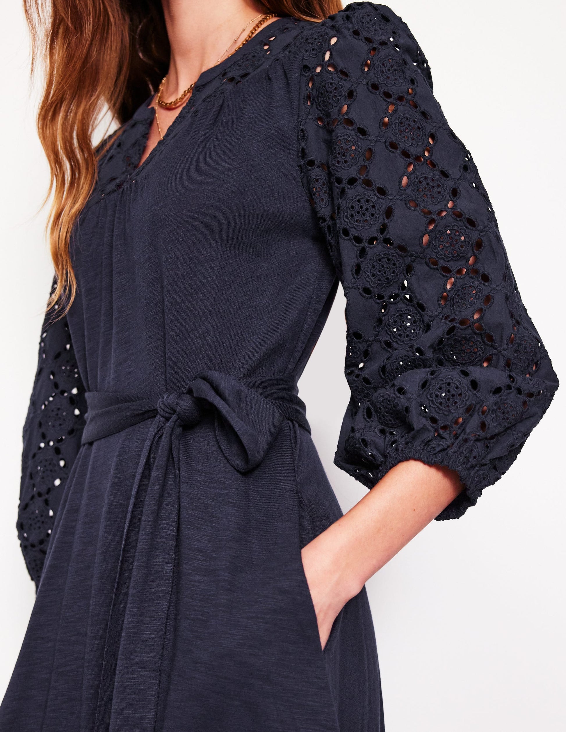 Eden Broderie Jersey Dress-Navy-2